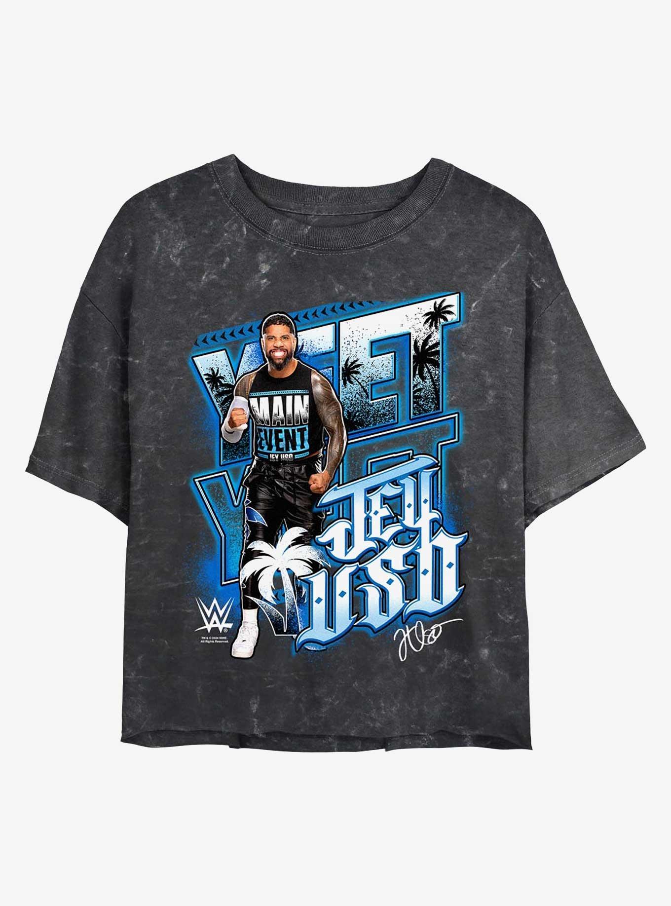 WWE Jey Uso Yeet Portrait Mineral Wash Womens Crop T-Shirt, BLACK, hi-res