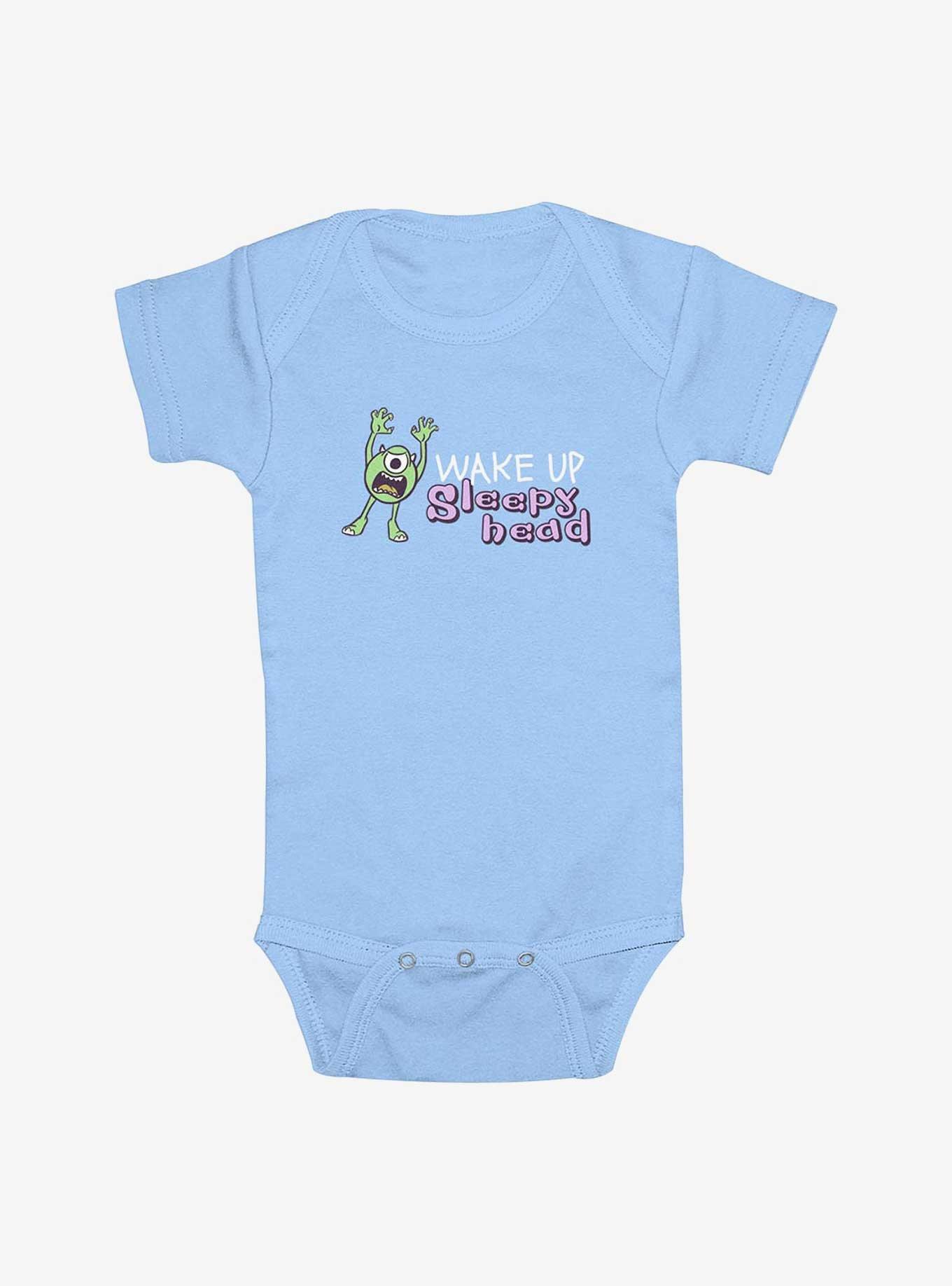 Disney Pixar Monsters Inc Wake Up Sleepy Head Infant Bodysuit, LT BLUE, hi-res