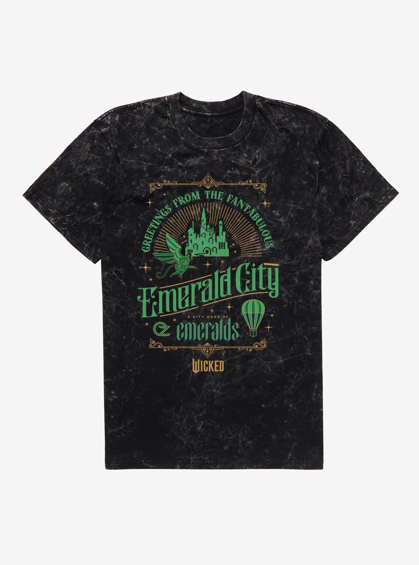 Wicked Greetings From Emerald City Mineral Wash T-Shirt, BLACK MINERAL WASH, hi-res