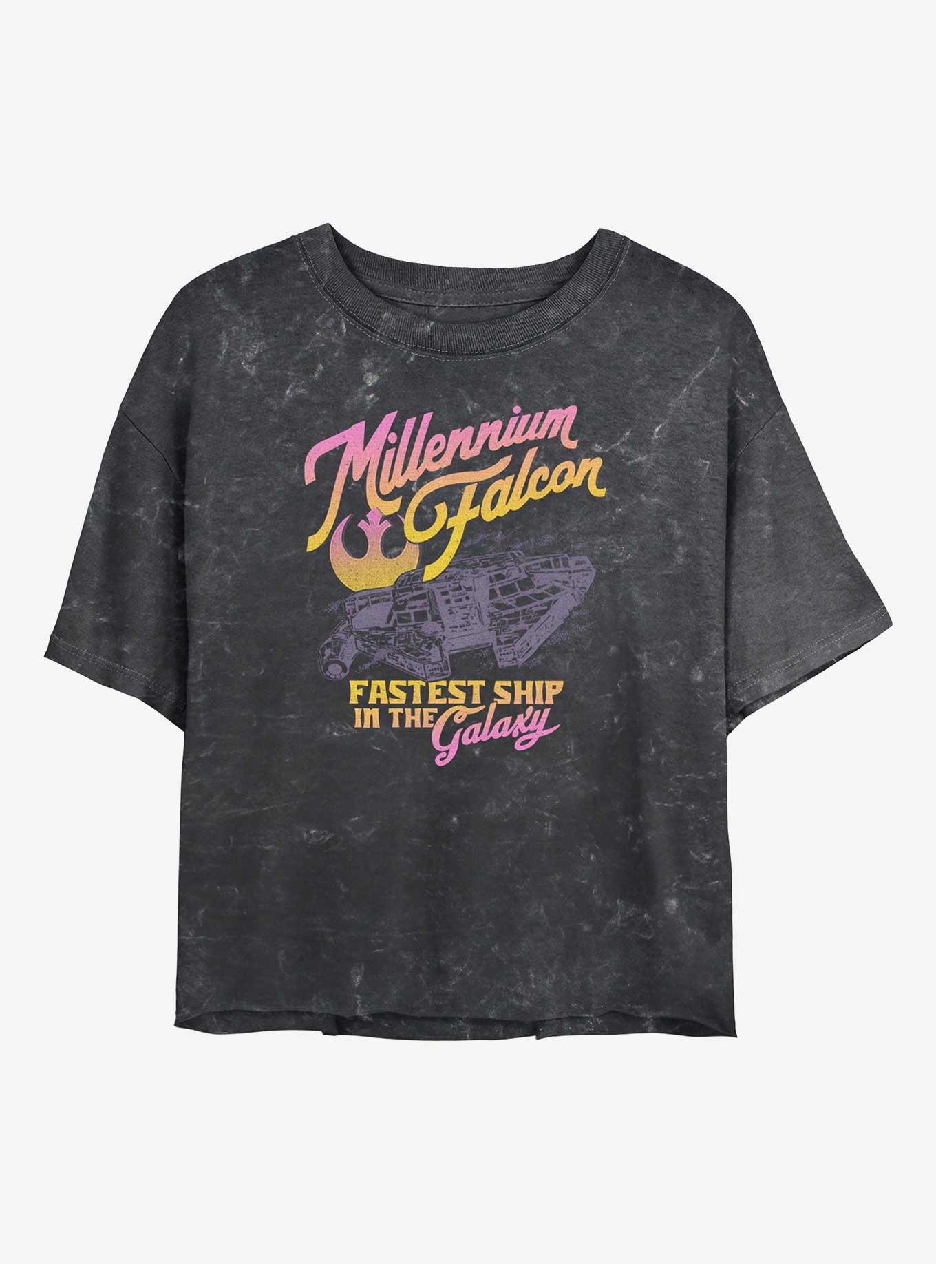 Star Wars Retro Falcon Girls Mineral Wash Crop T-Shirt, BLACK, hi-res