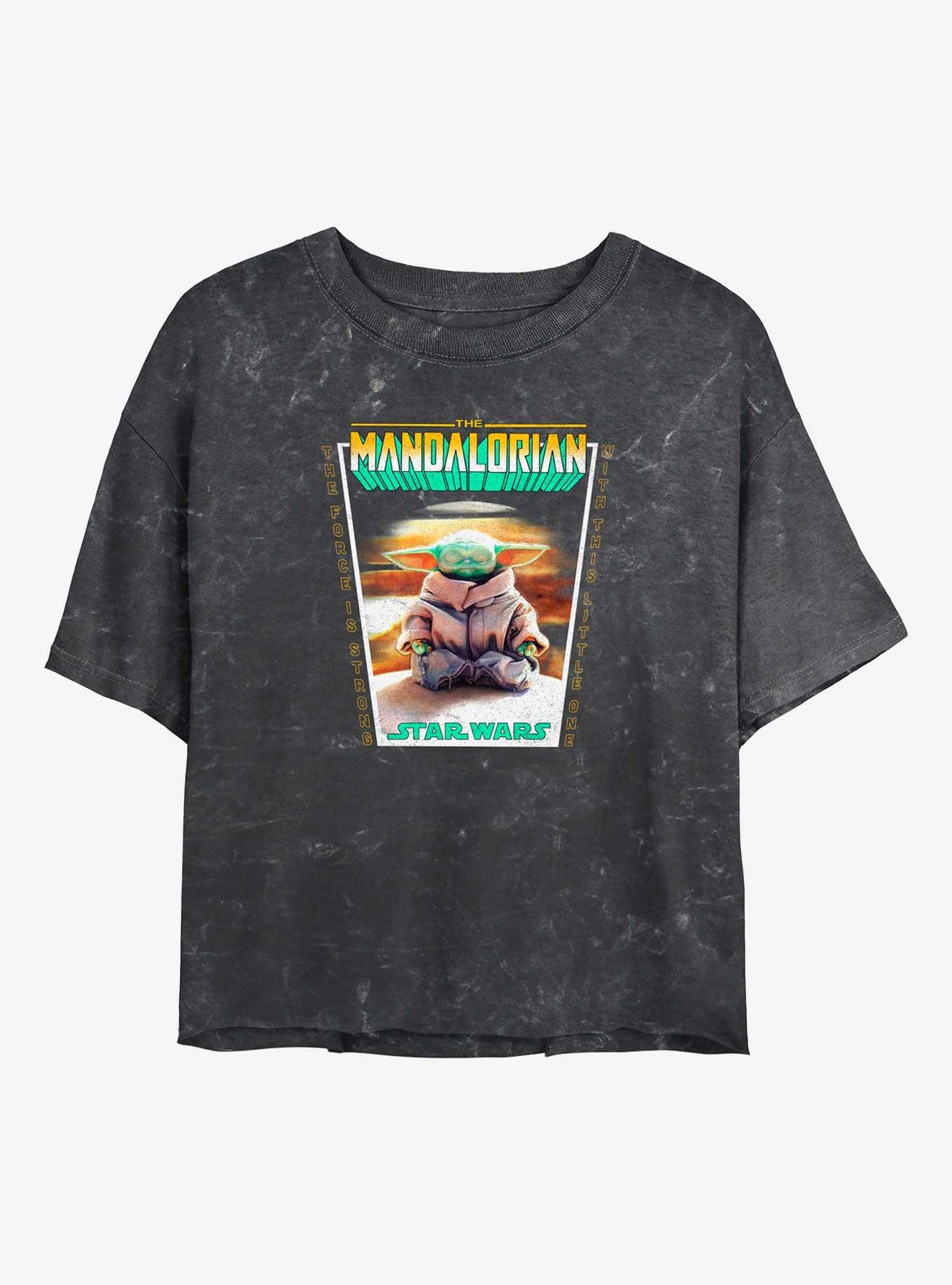 Star Wars The Mandalorian Meditating Grogu Girls Mineral Wash Crop T-Shirt, BLACK, hi-res