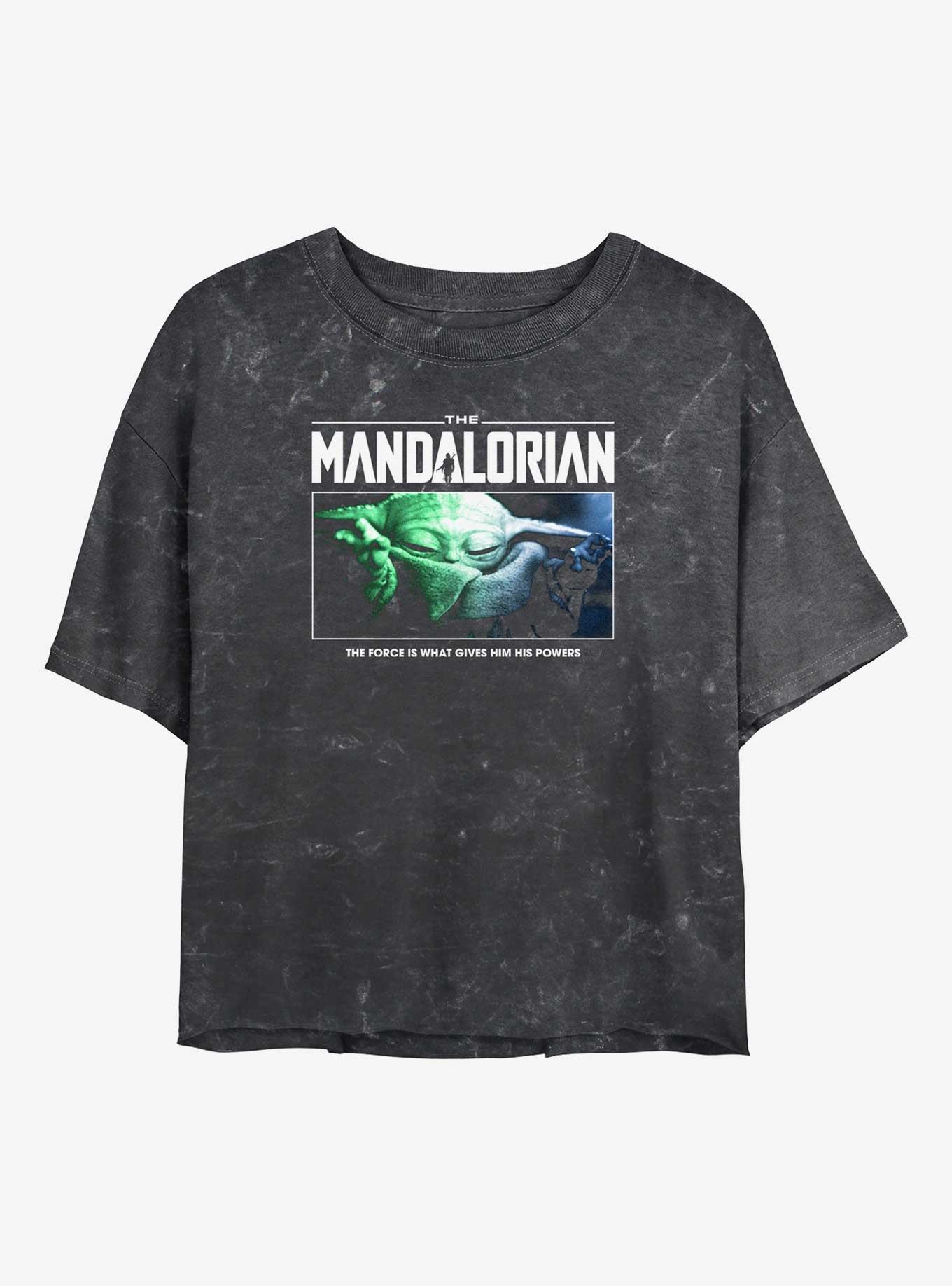 Star Wars The Mandalorian Tiny And Poweful Girls Mineral Wash Crop T-Shirt, BLACK, hi-res