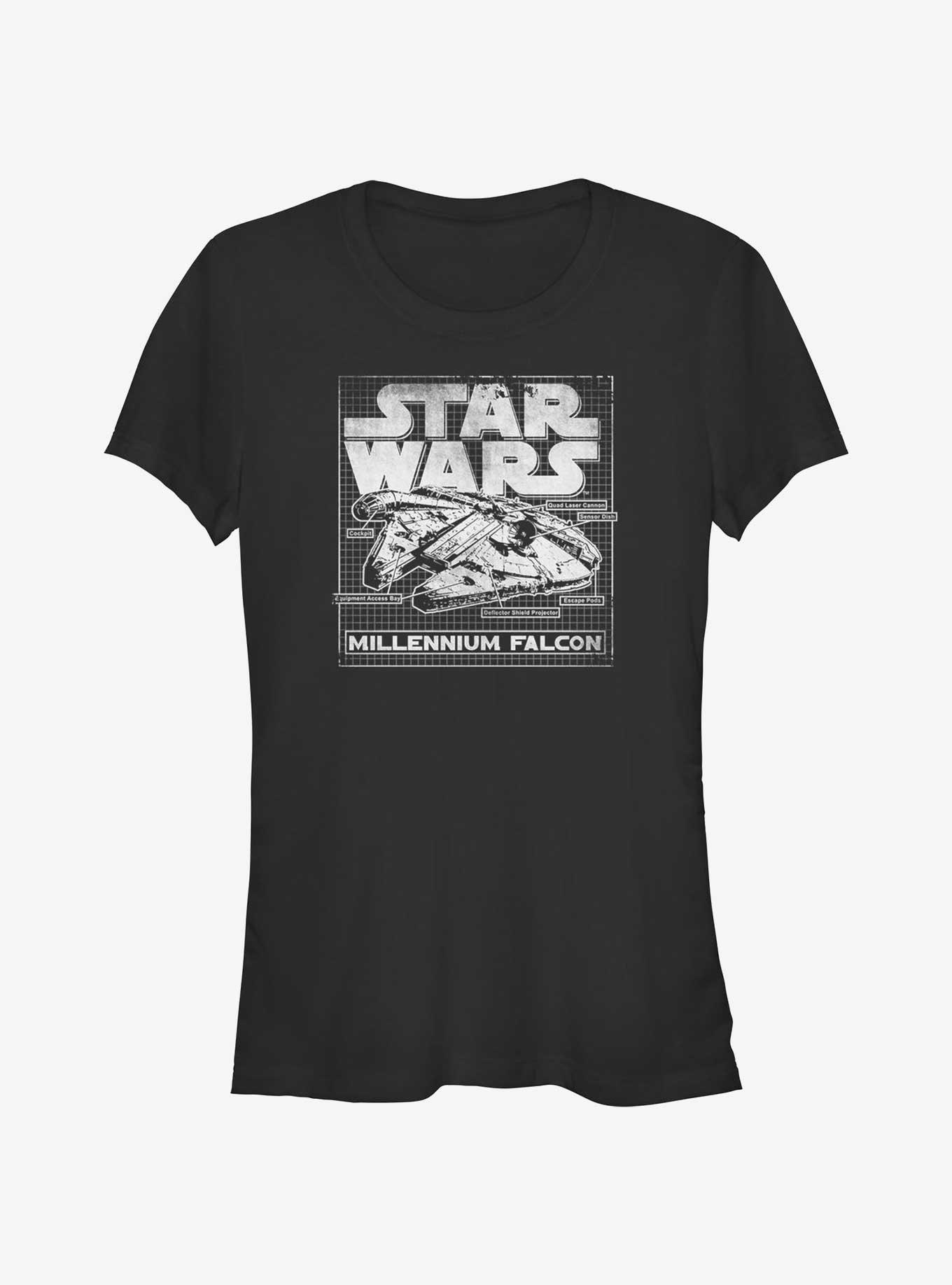 Star Wars Falcon Schematic Girls T-Shirt, , hi-res