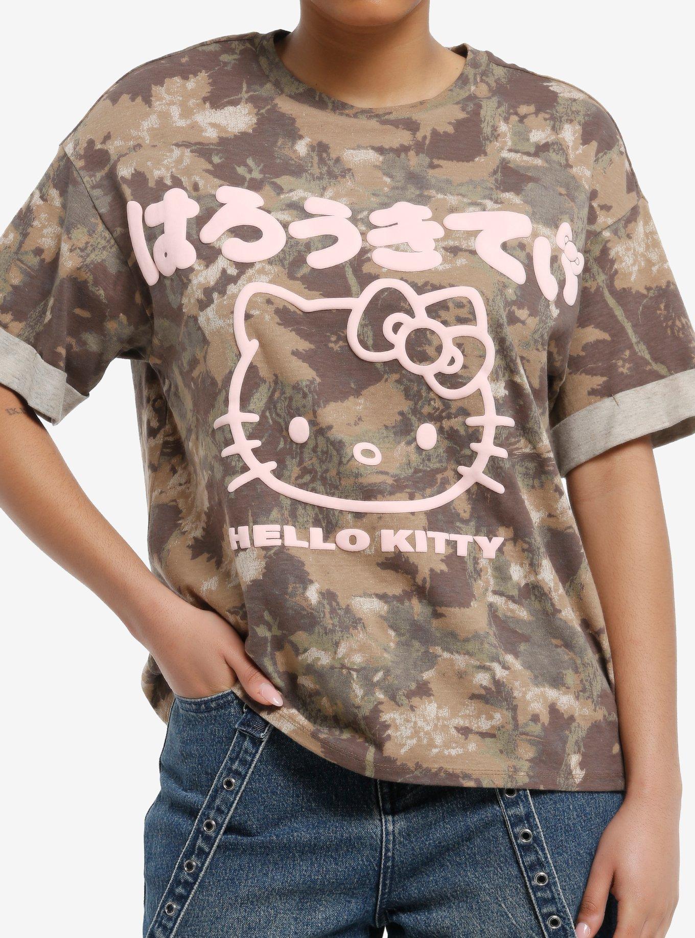 Hello Kitty Camo Pink Puff Print Boyfriend Fit Girls T-Shirt, , hi-res