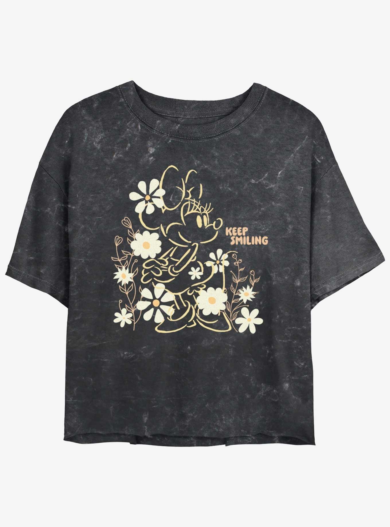 Disney Minnie Mouse Keep Smiling Girls Mineral Wash Crop T-Shirt, BLACK, hi-res