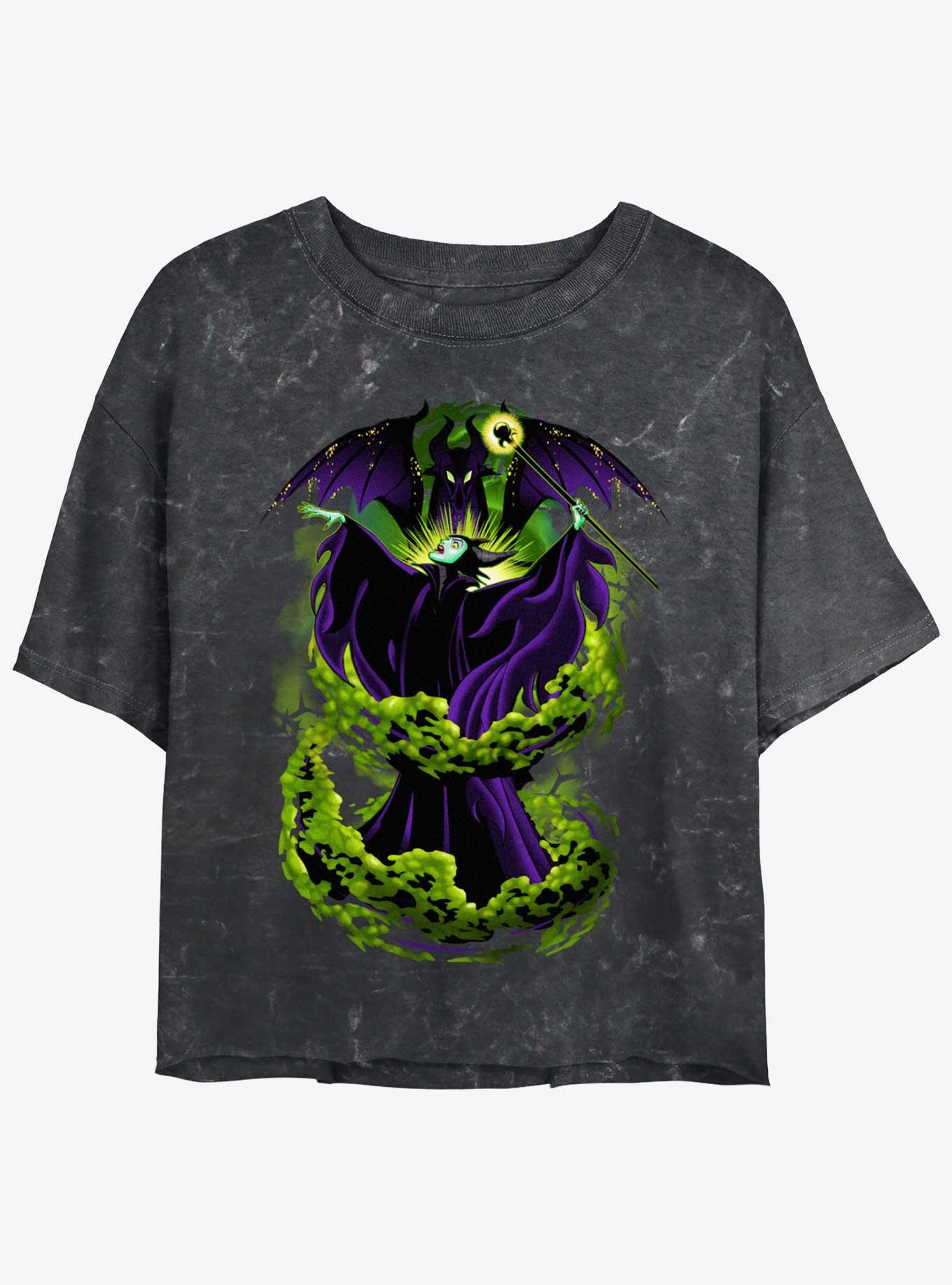 Disney Villains Maleficent Transform Girls Mineral Wash Crop T-Shirt, BLACK, hi-res