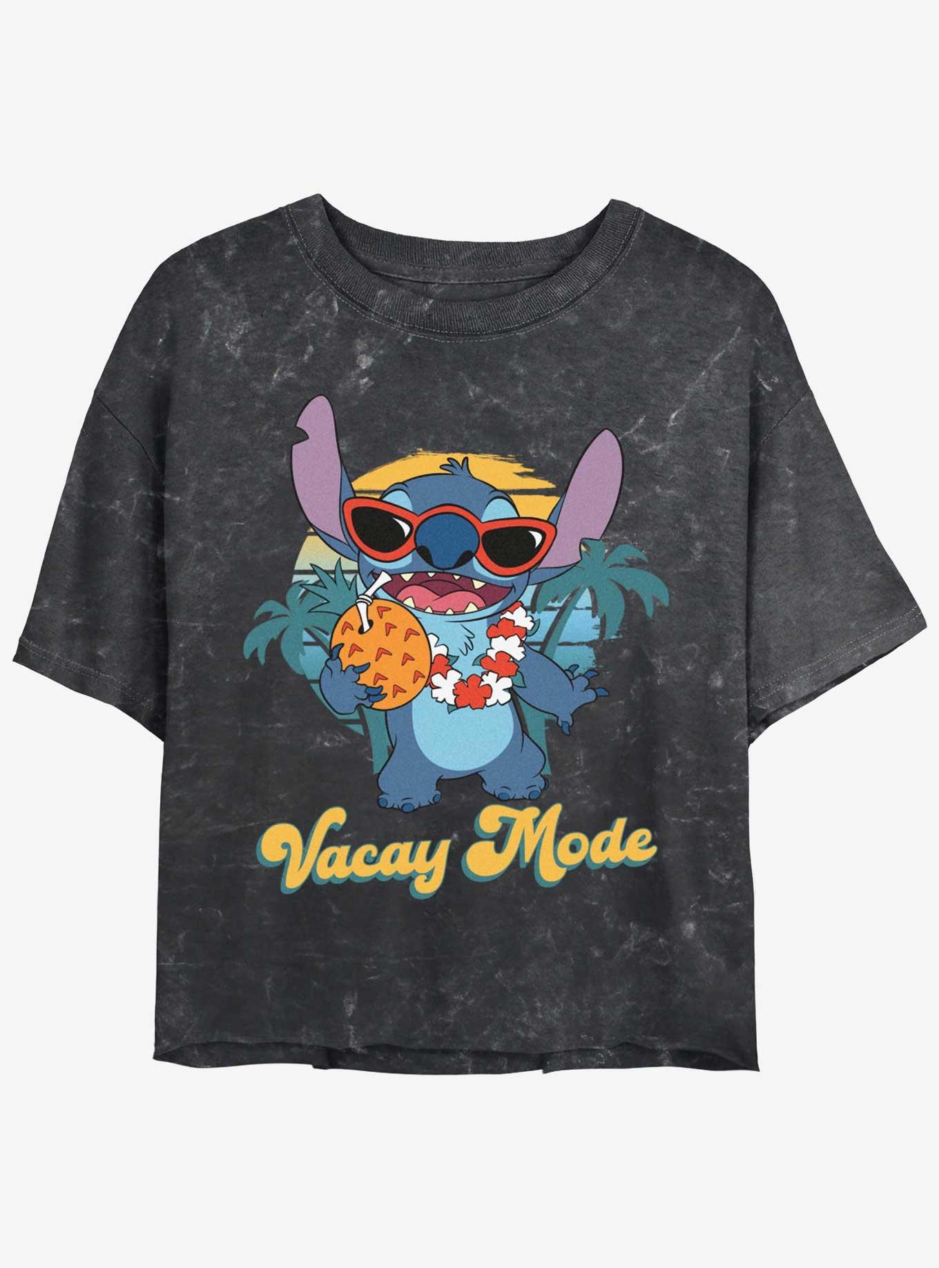 Disney Lilo & Stitch On Vacay Girls Mineral Wash Crop T-Shirt, BLACK, hi-res