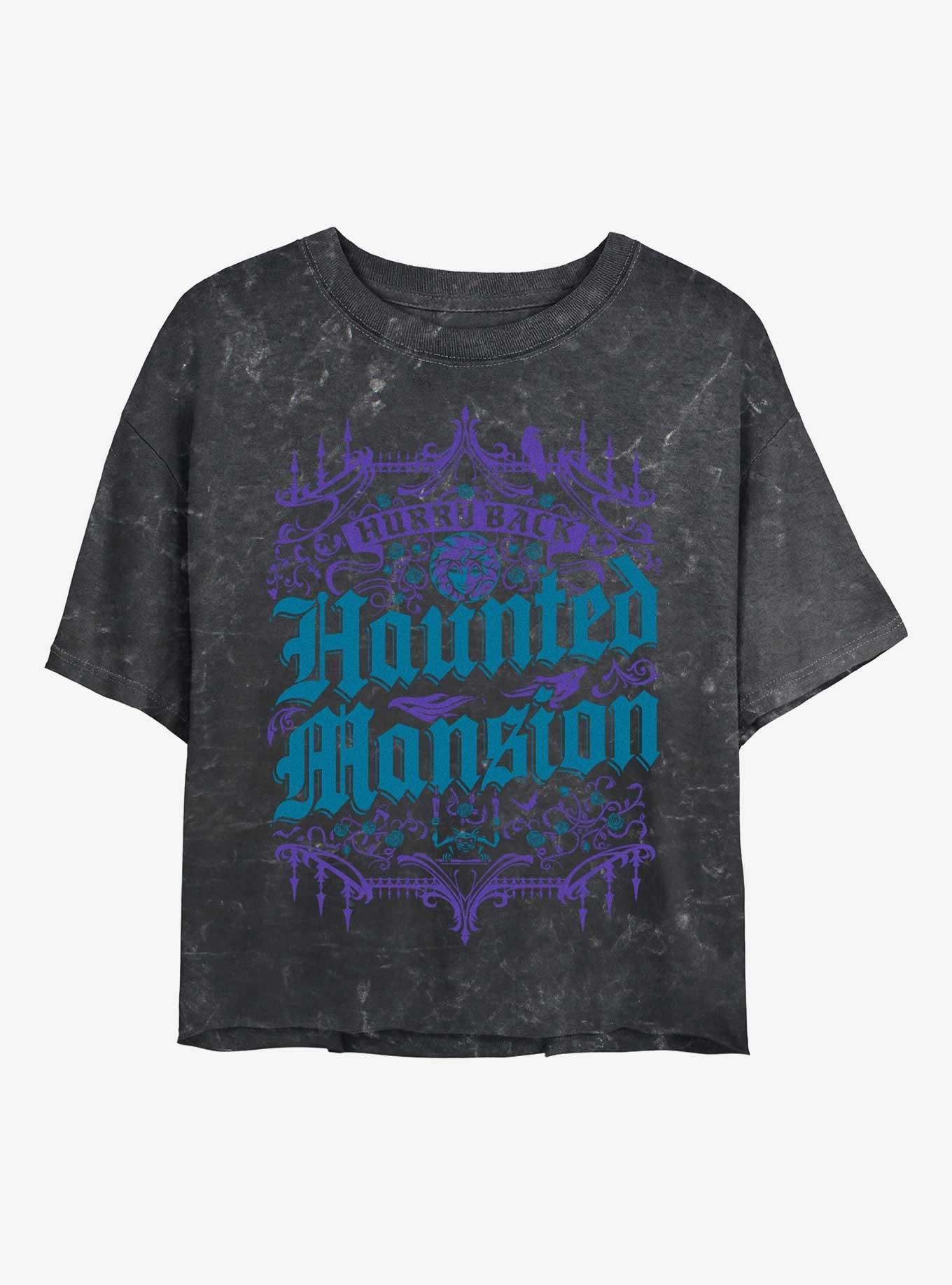 Haunted Mansion Meet at Mansion Mineral Wash Girls Crop T-Shirt, BLACK, hi-res