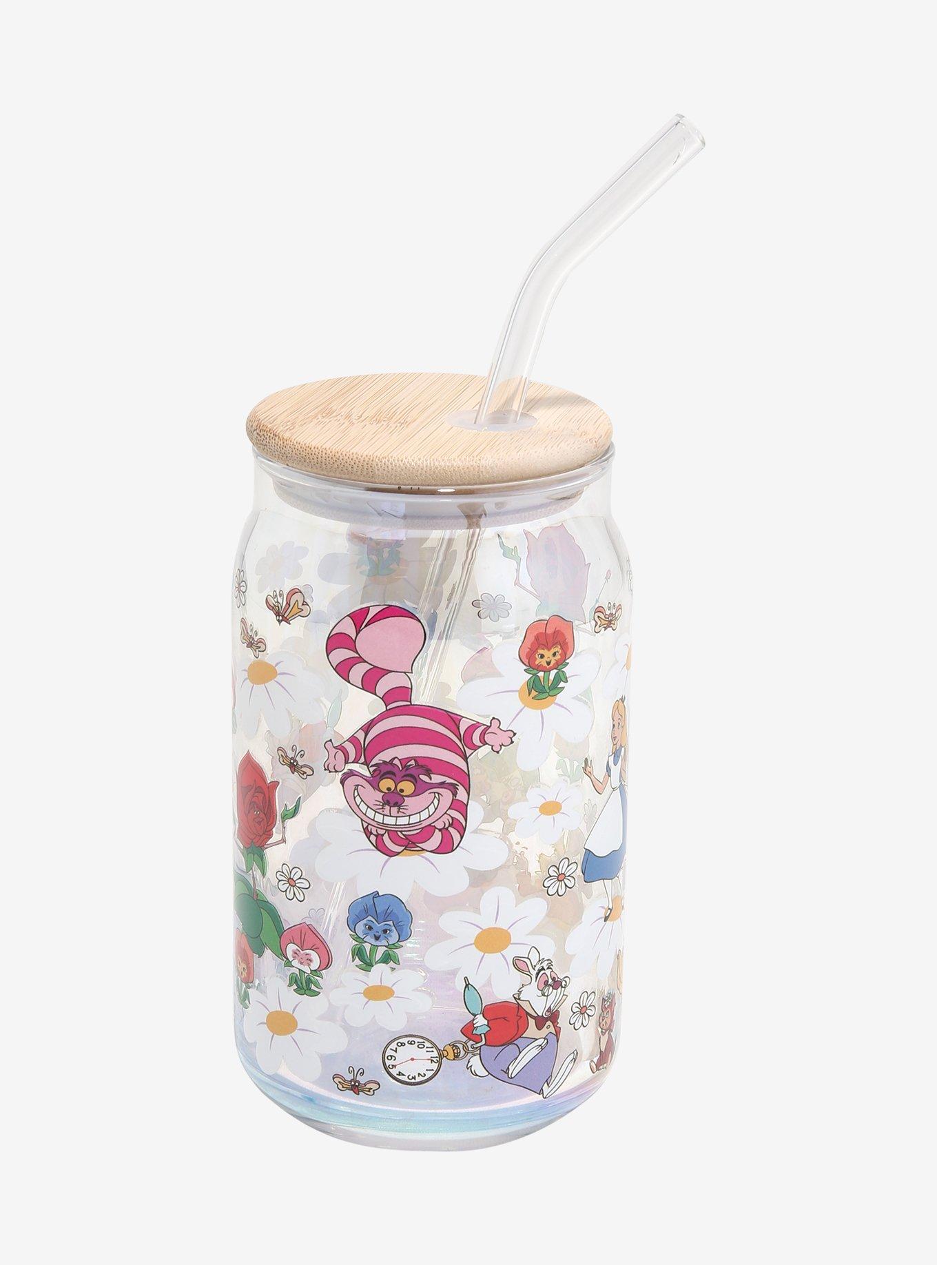 Disney Alice in Wonderland Floral Glass Cup with Lid, , hi-res