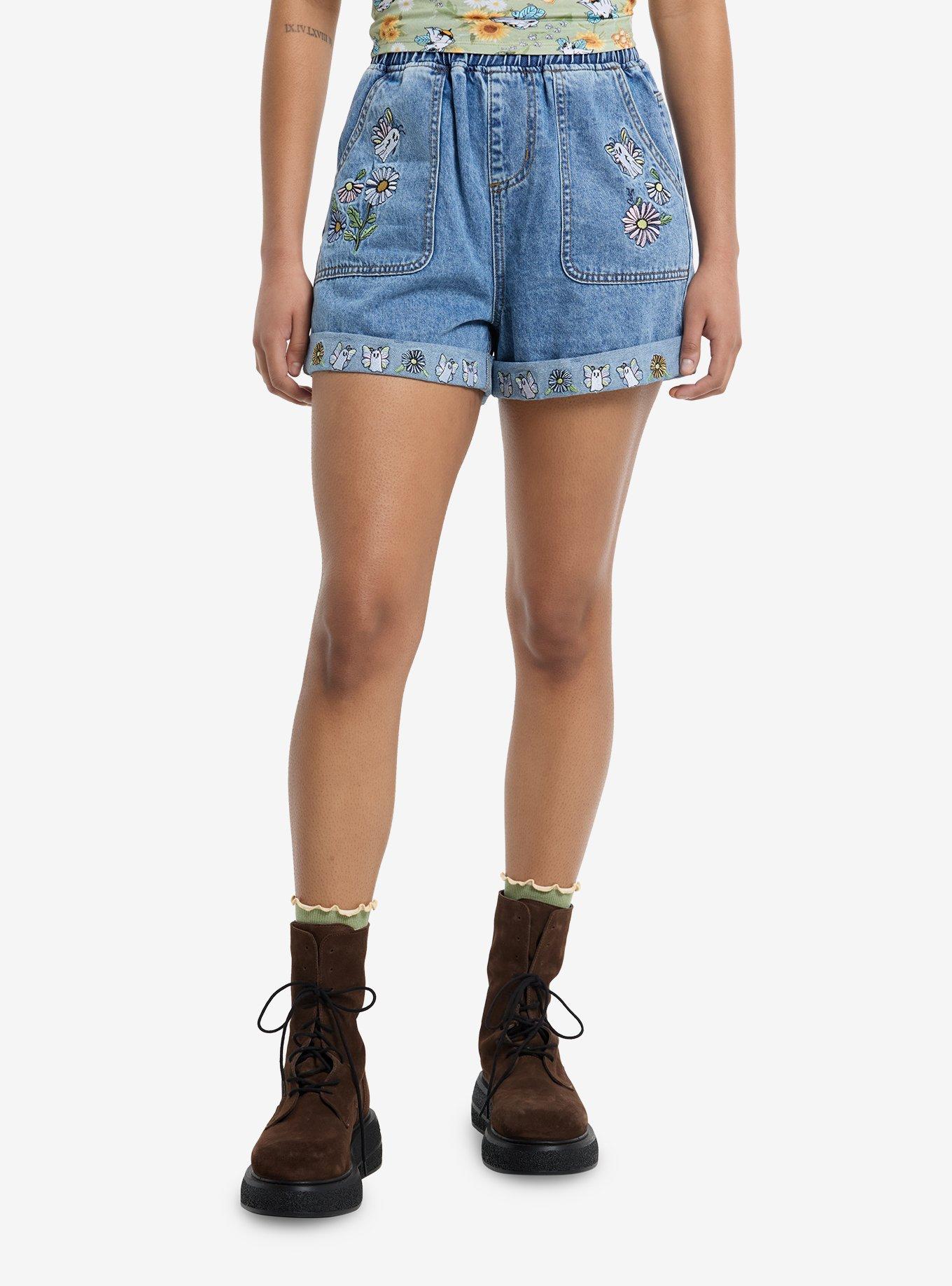Her Universe Studio Ghibli® Princess Mononoke Kodama Embroidered Denim Mom Shorts