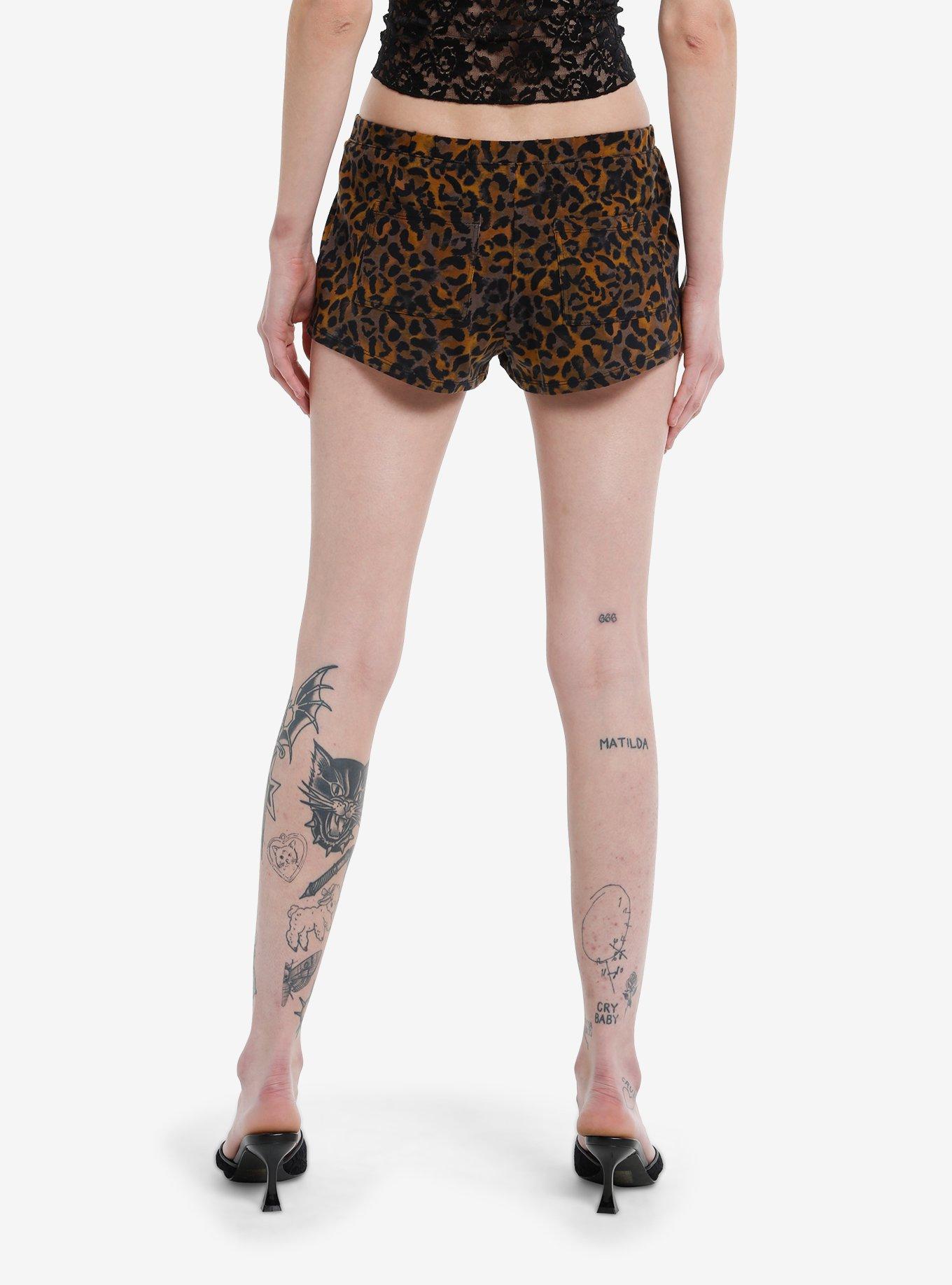 Leopard Print Studded Cross Girls Lounge Shorts, , hi-res