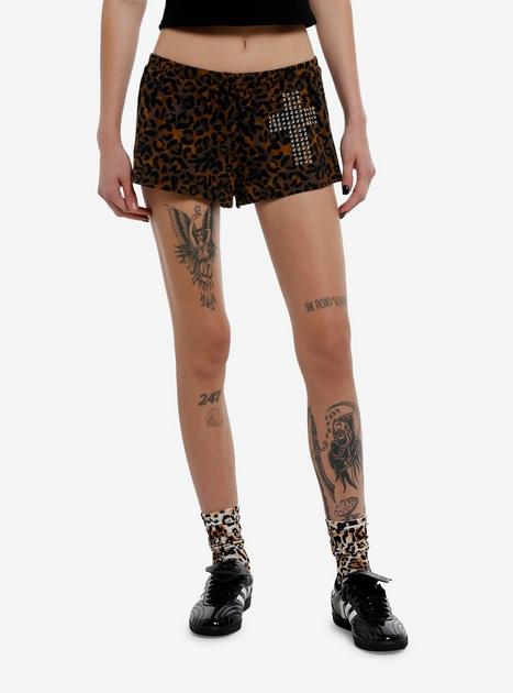 【Praying】Cross pointelle shorts Cheetah Leopard Print Studded Cross Girls Lounge Shorts | Hot Topic