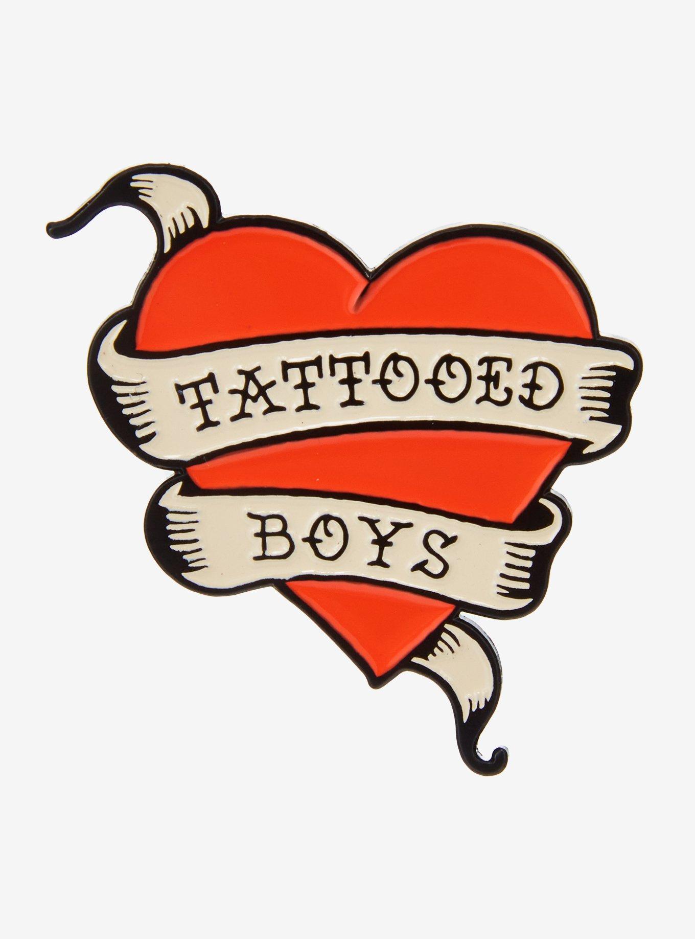 Tattooed Boys Heart Enamel Pin, , hi-res