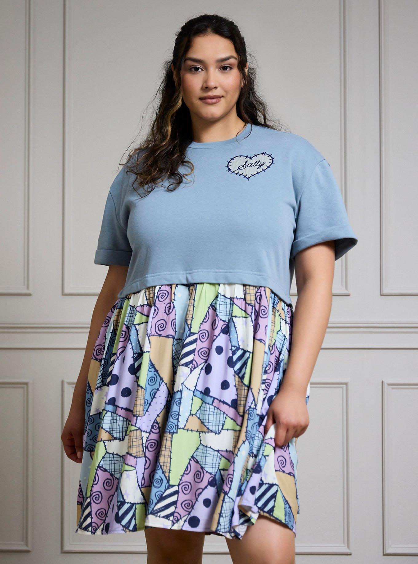 Disney The Nightmare Before Christmas Sally Patchwork Plus Size T-Shirt Dress - BoxLunch Exclusive, , hi-res