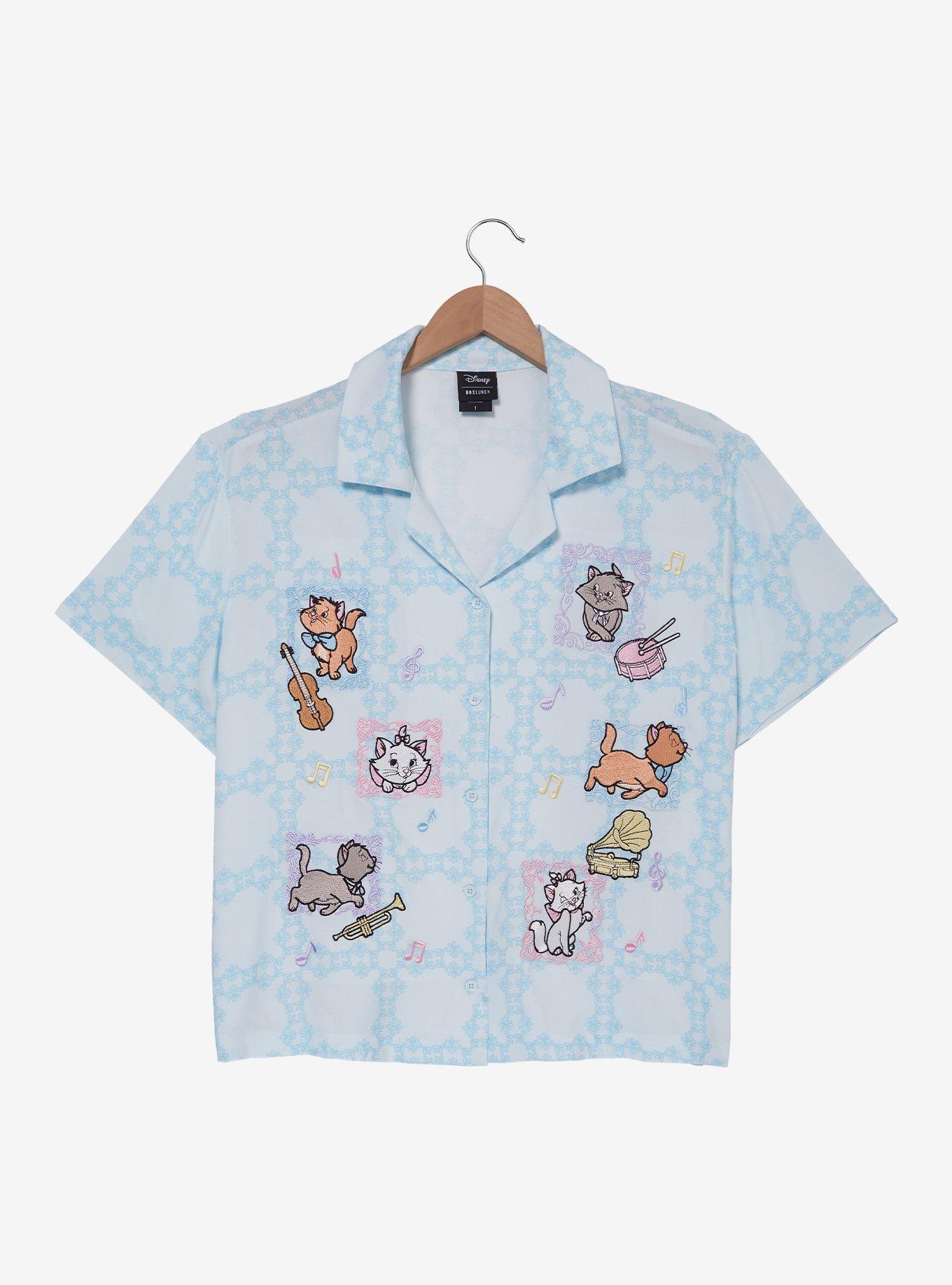 Disney The Aristocats Kittens & Instruments Woven Women's Plus Size Cropped Button-Up - BoxLunch Exclusive, , hi-res