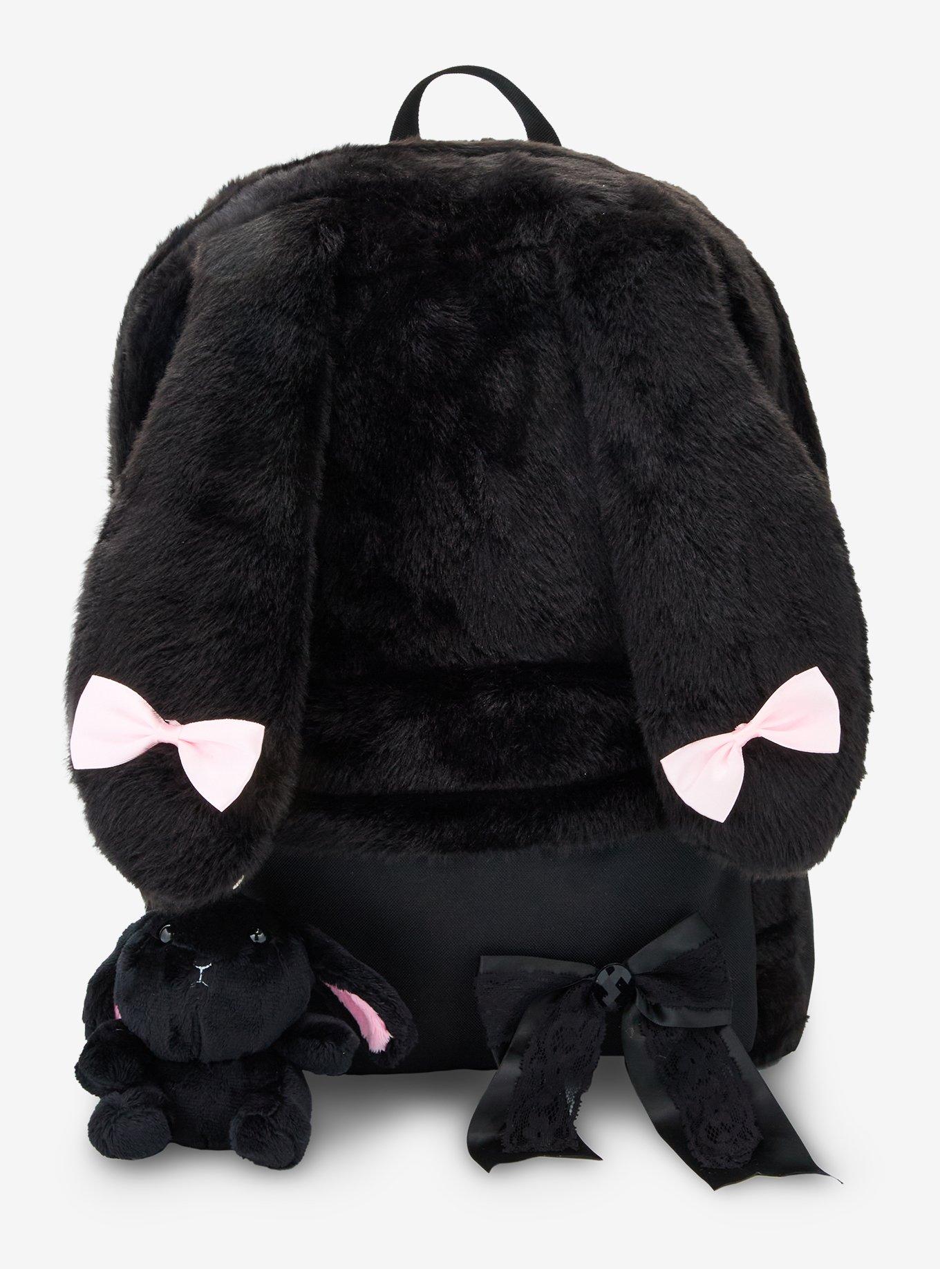Black Bunny Ribbons Fuzzy Backpack, , hi-res