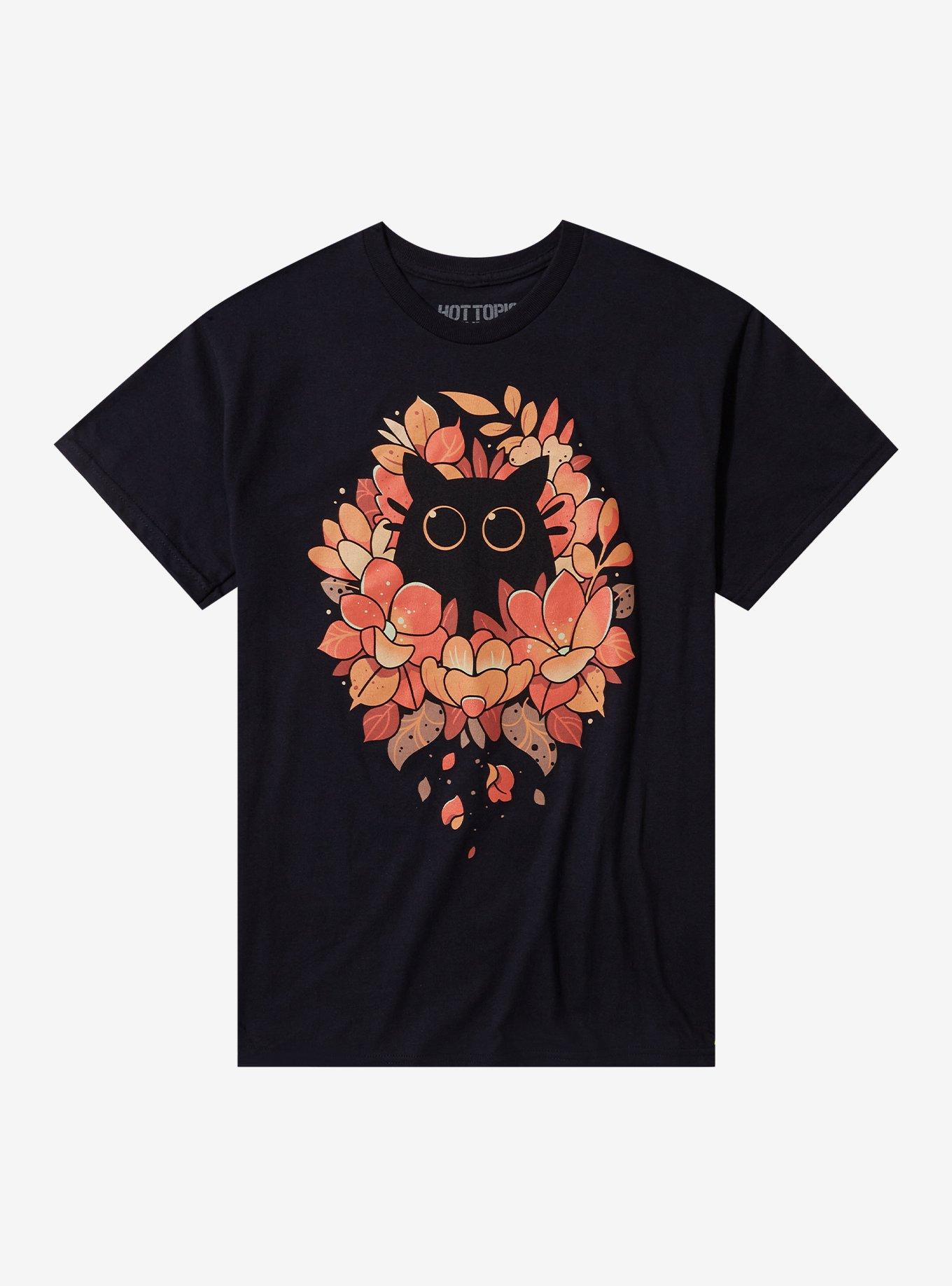 Black Cat Orange Wreath T-Shirt By Snouleaf, , hi-res