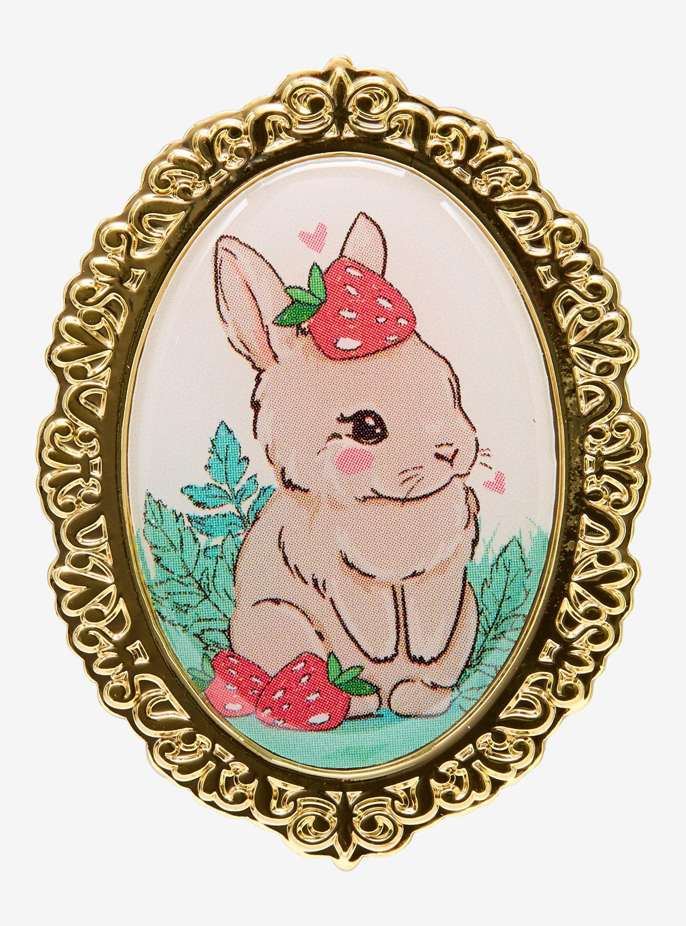 Strawberry Bunny Frame Enamel Pin, , hi-res
