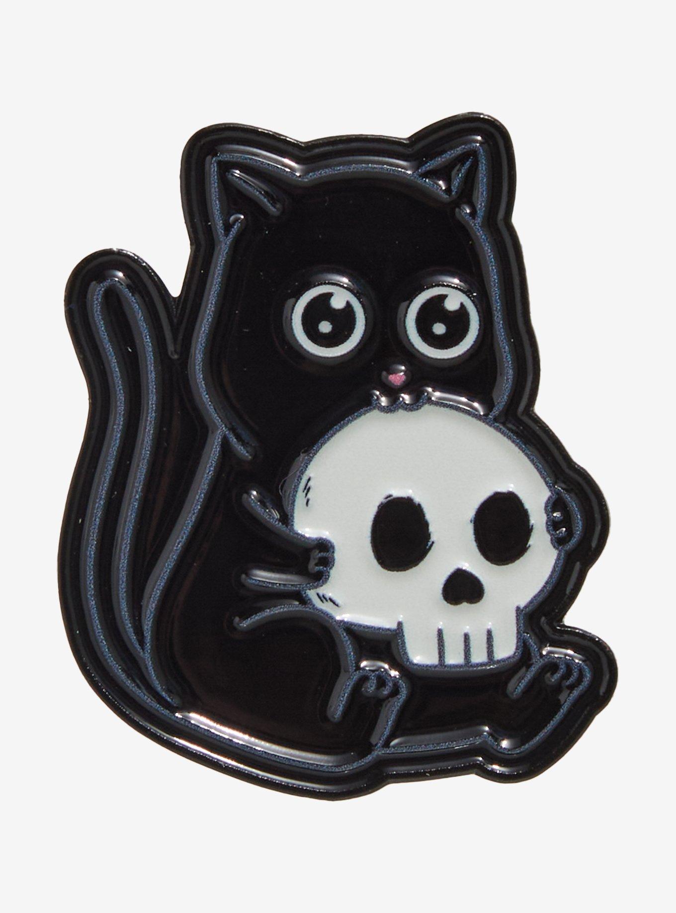 Cat & Skull Enamel Pin By CoffeeMan, , hi-res