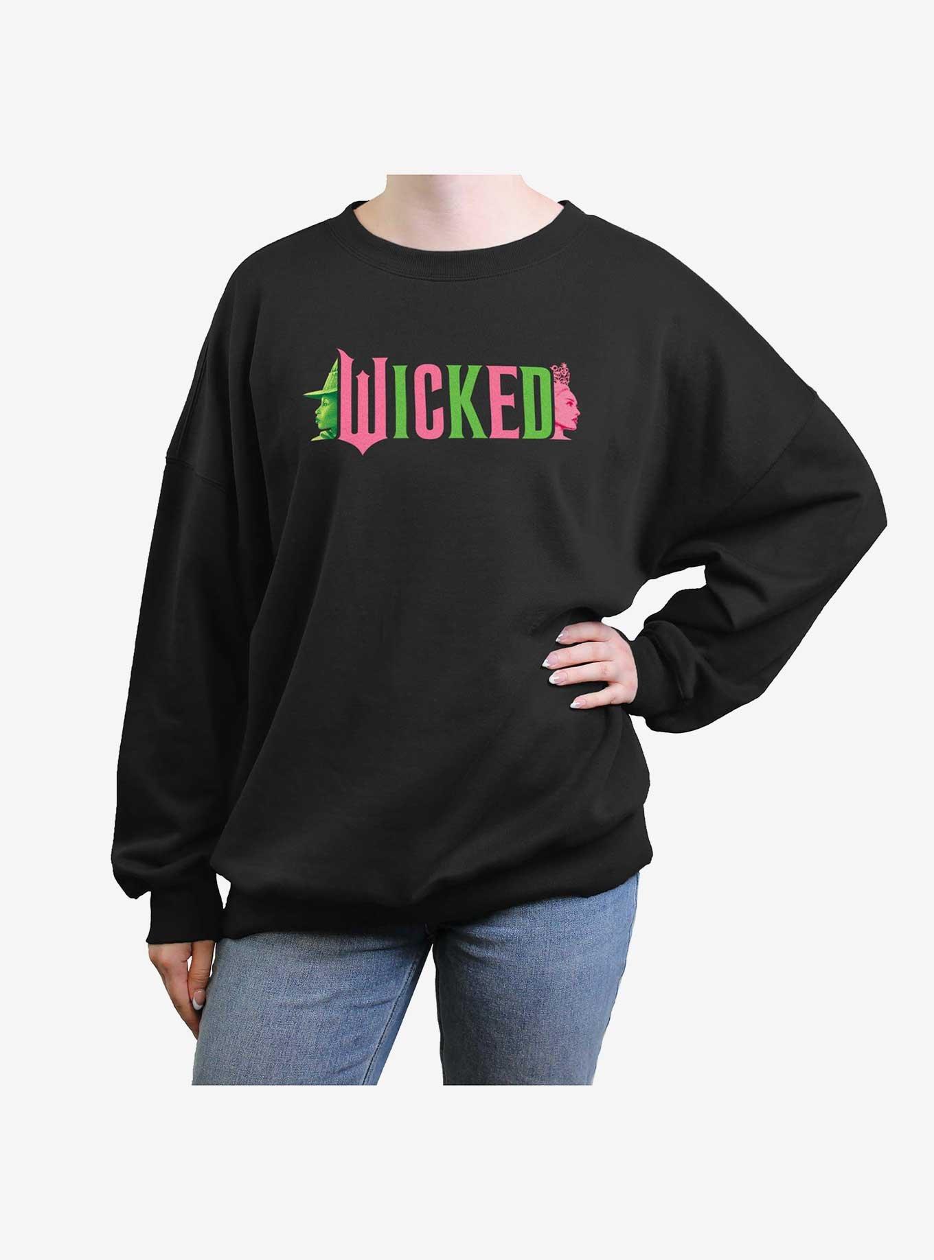 Wicked Elphaba and Glinda Silhouettes Logo Girls Oversized Sweatshirt, , hi-res