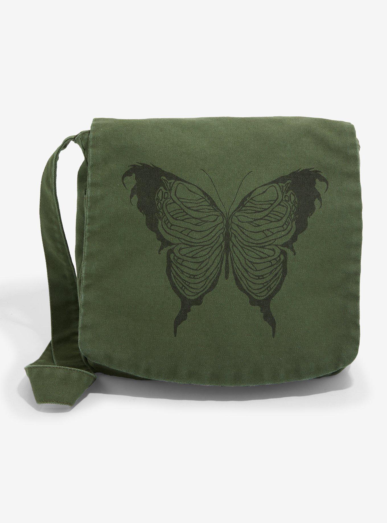 Green Skeleton Butterfly Messenger Bag, , hi-res
