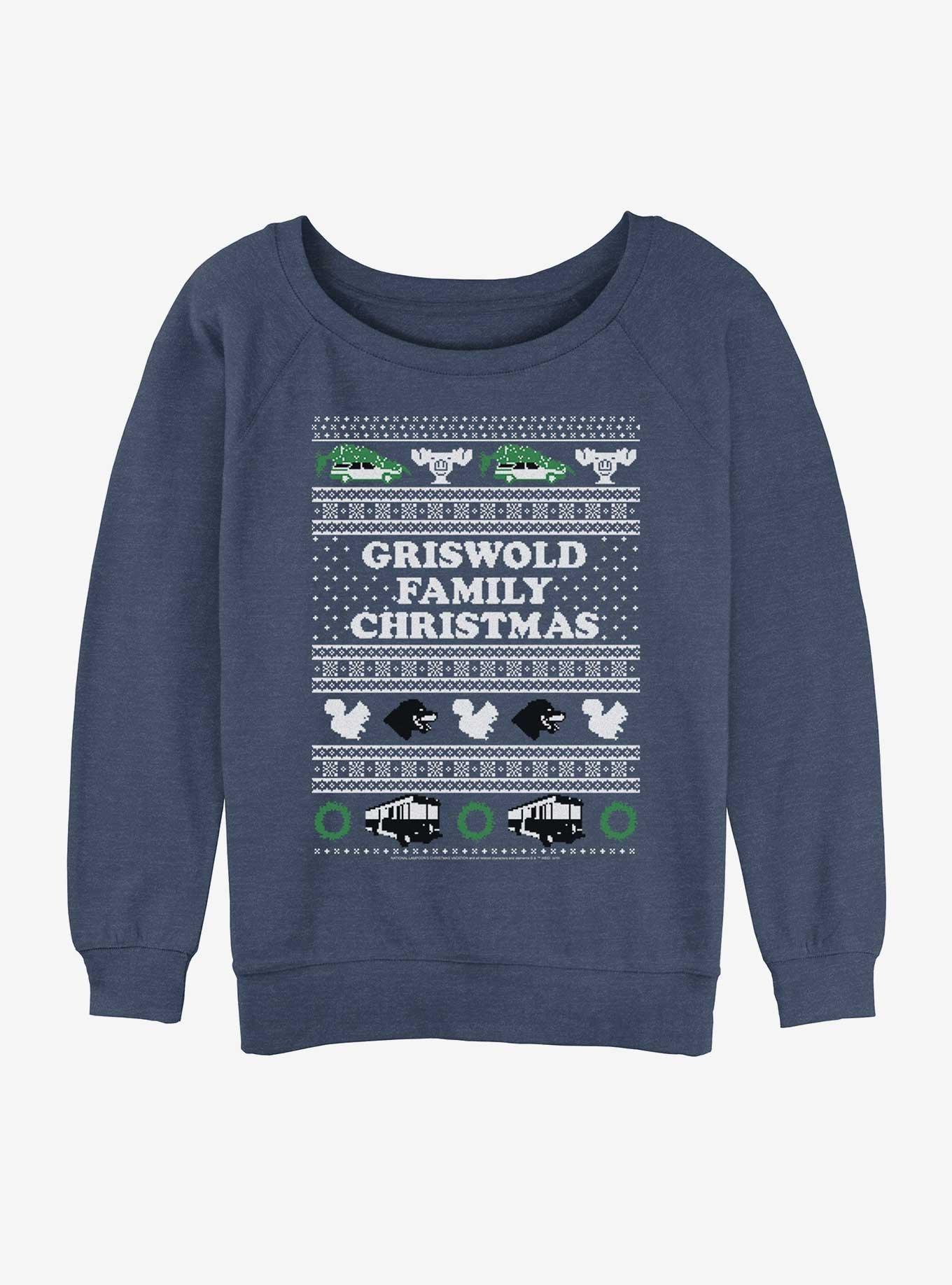 National Lampoon's Christmas Vacation Griswold Family Christmas Ugly Sweater Pattern Womens Slouchy Sweatshirt, BLUEHTR, hi-res