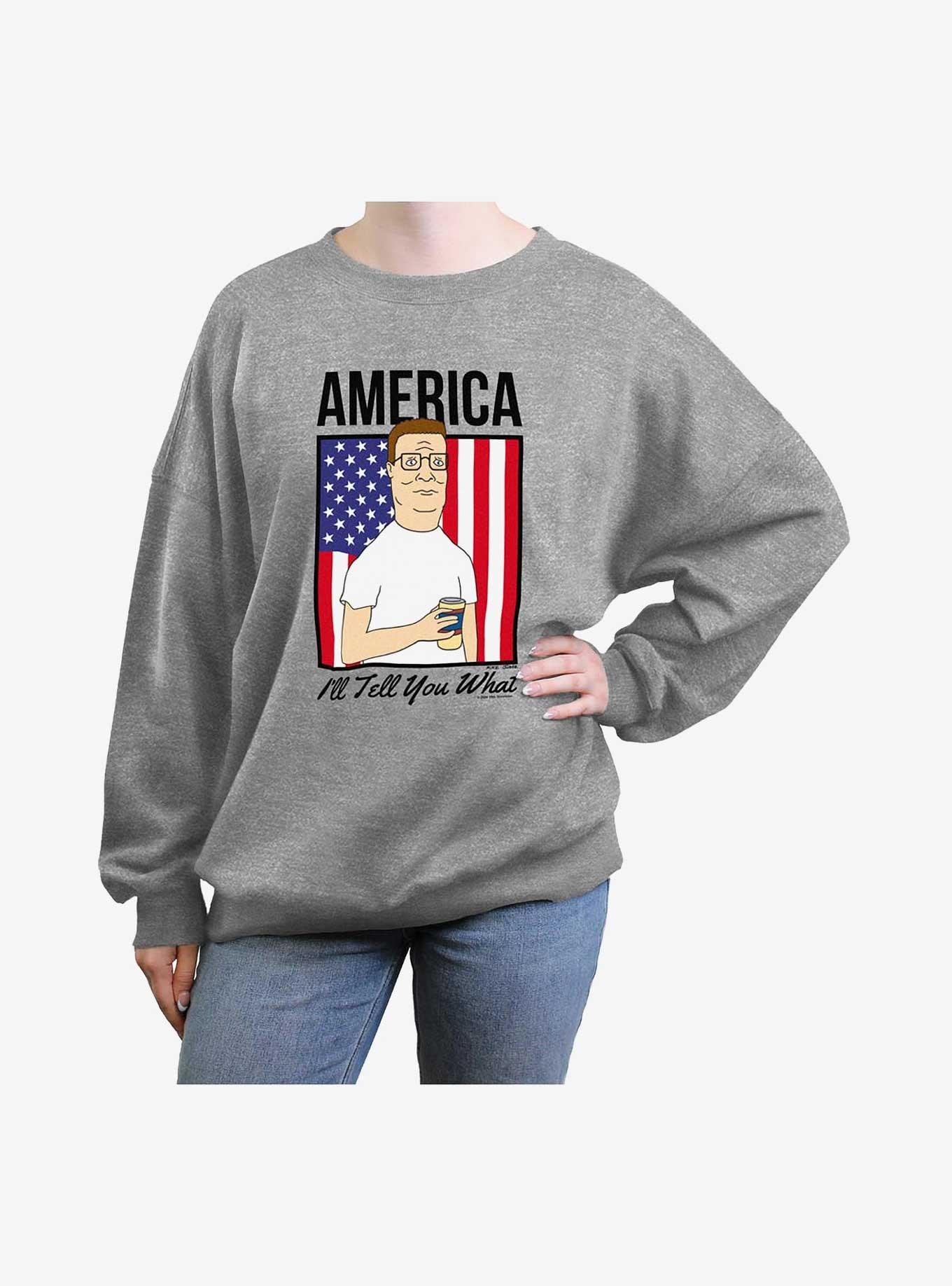 King of the Hill America I'll Tell Ya Girls Oversized Sweatshirt, HEATHER GR, hi-res