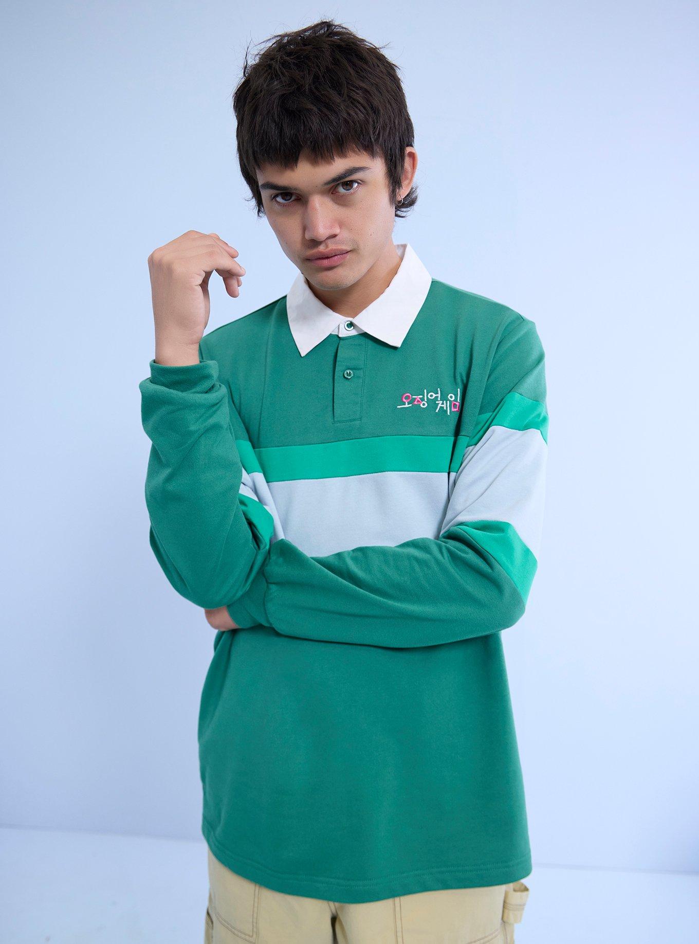 Squid Game Cheol-Su Stripe Long-Sleeve Polo Shirt, , hi-res