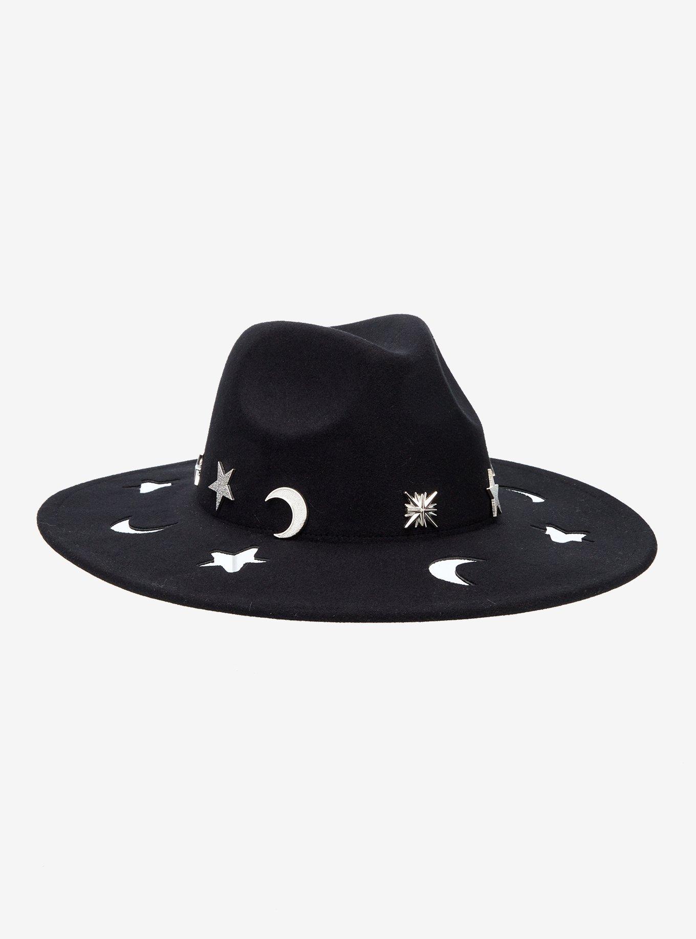 Black Celestial Cutout Wide Brim Hat, , hi-res