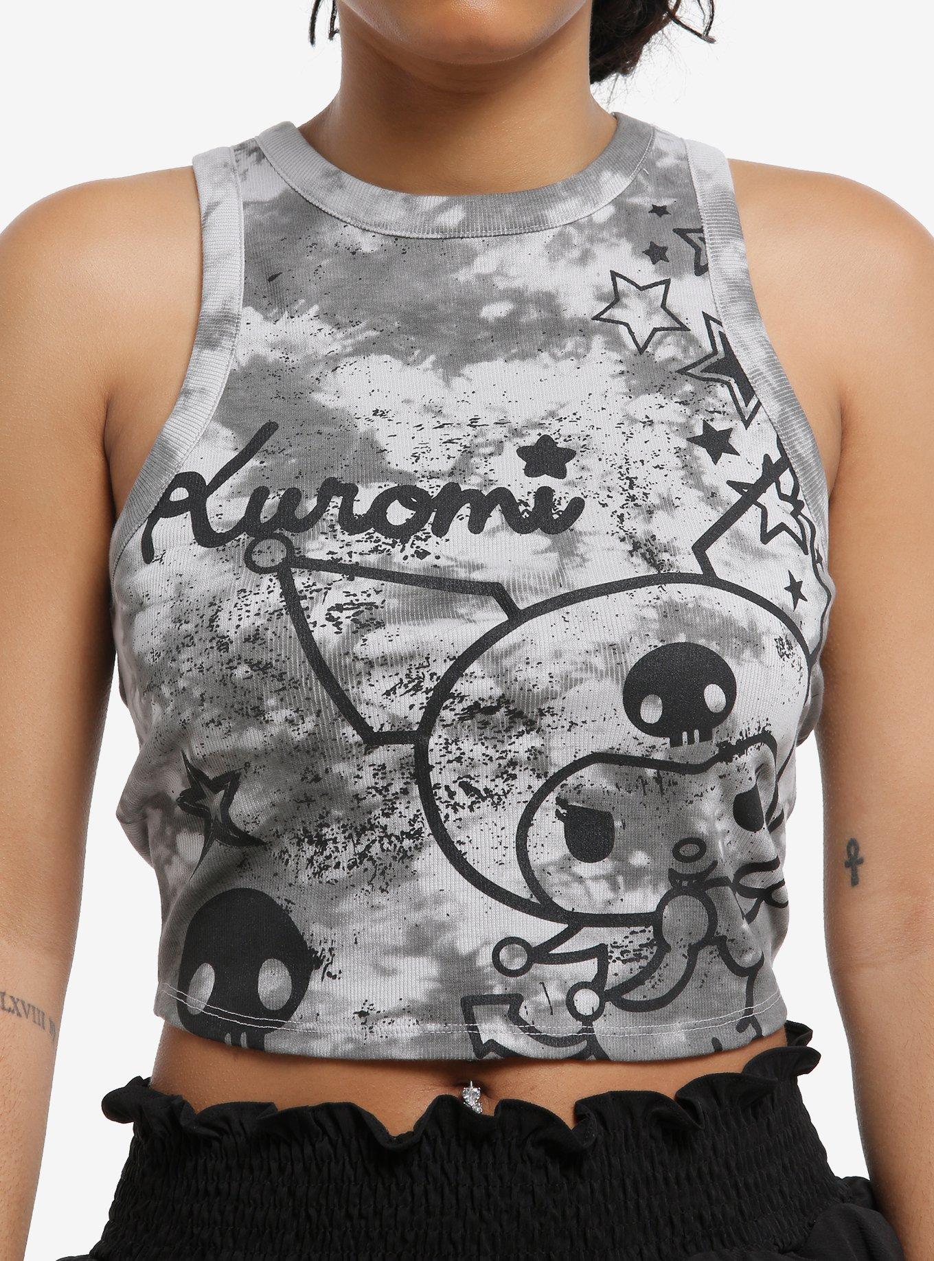 Kuromi Stars Grey Wash Girls Crop Tank Top, , hi-res