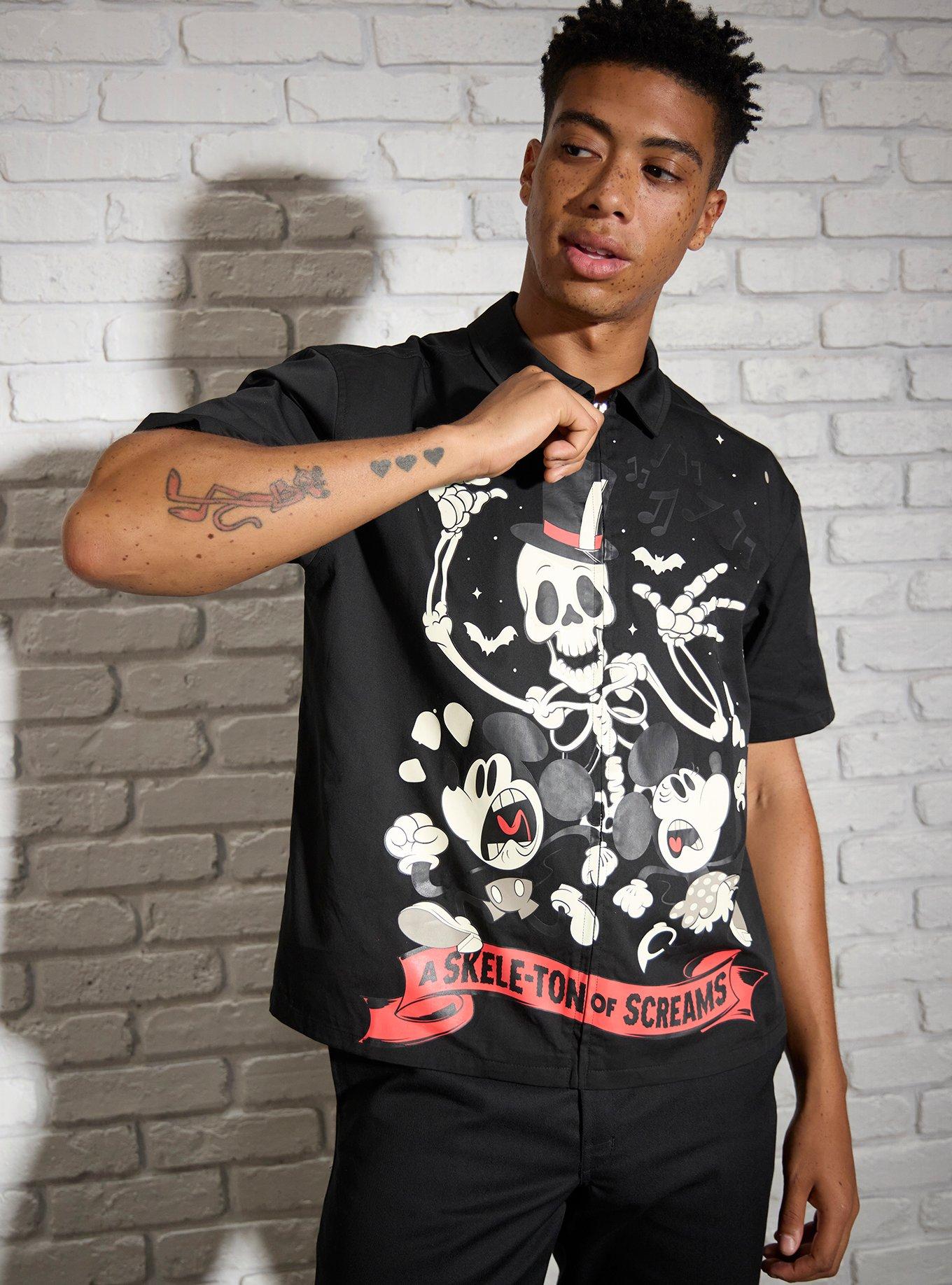 Our Universe Disney Mickey Mouse & Minnie Mouse Skeleton Woven Top