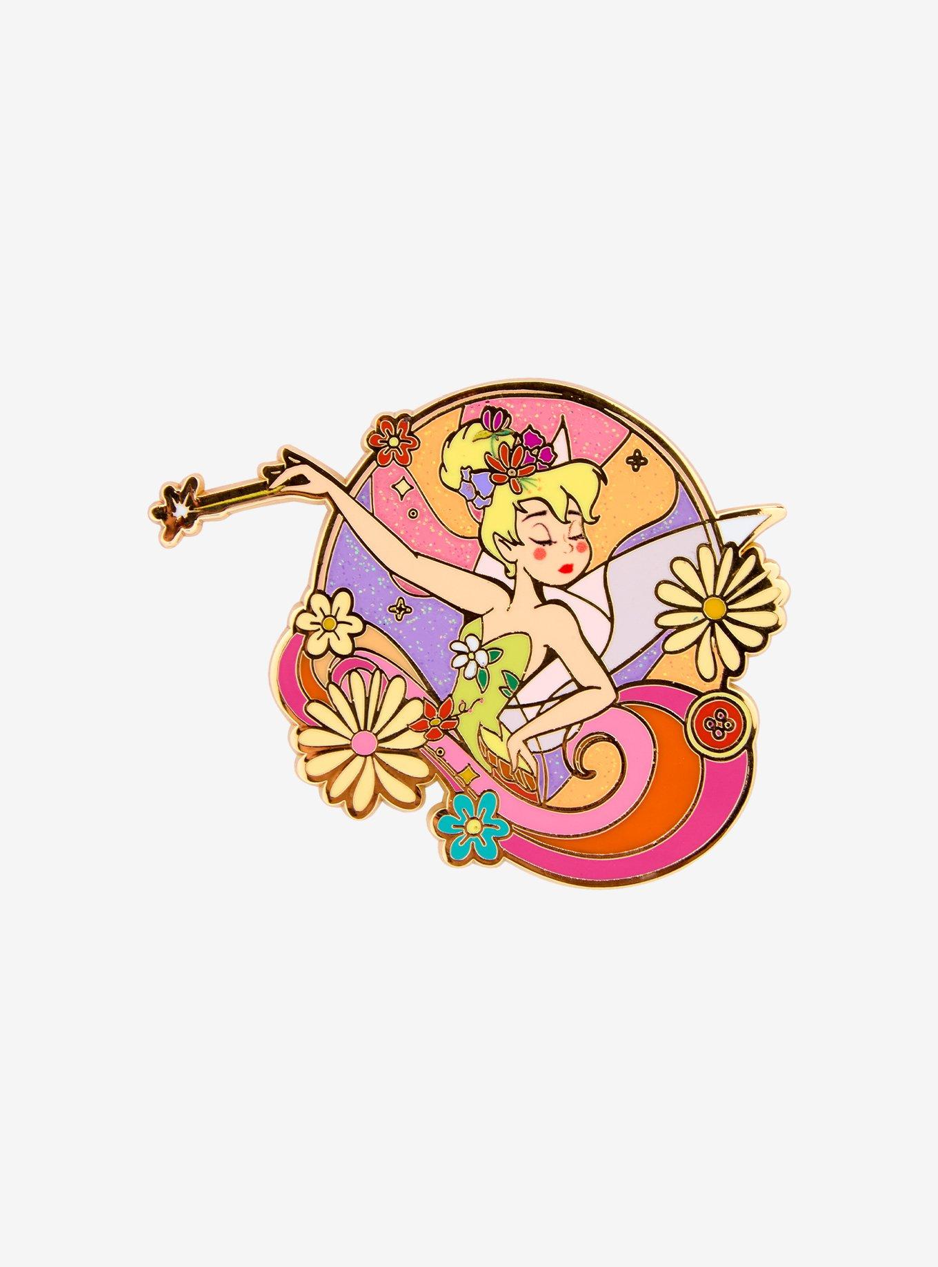 Disney Peter Pan Tinker Bell Floral Enamel Pin — BoxLunch Exclusive, , hi-res