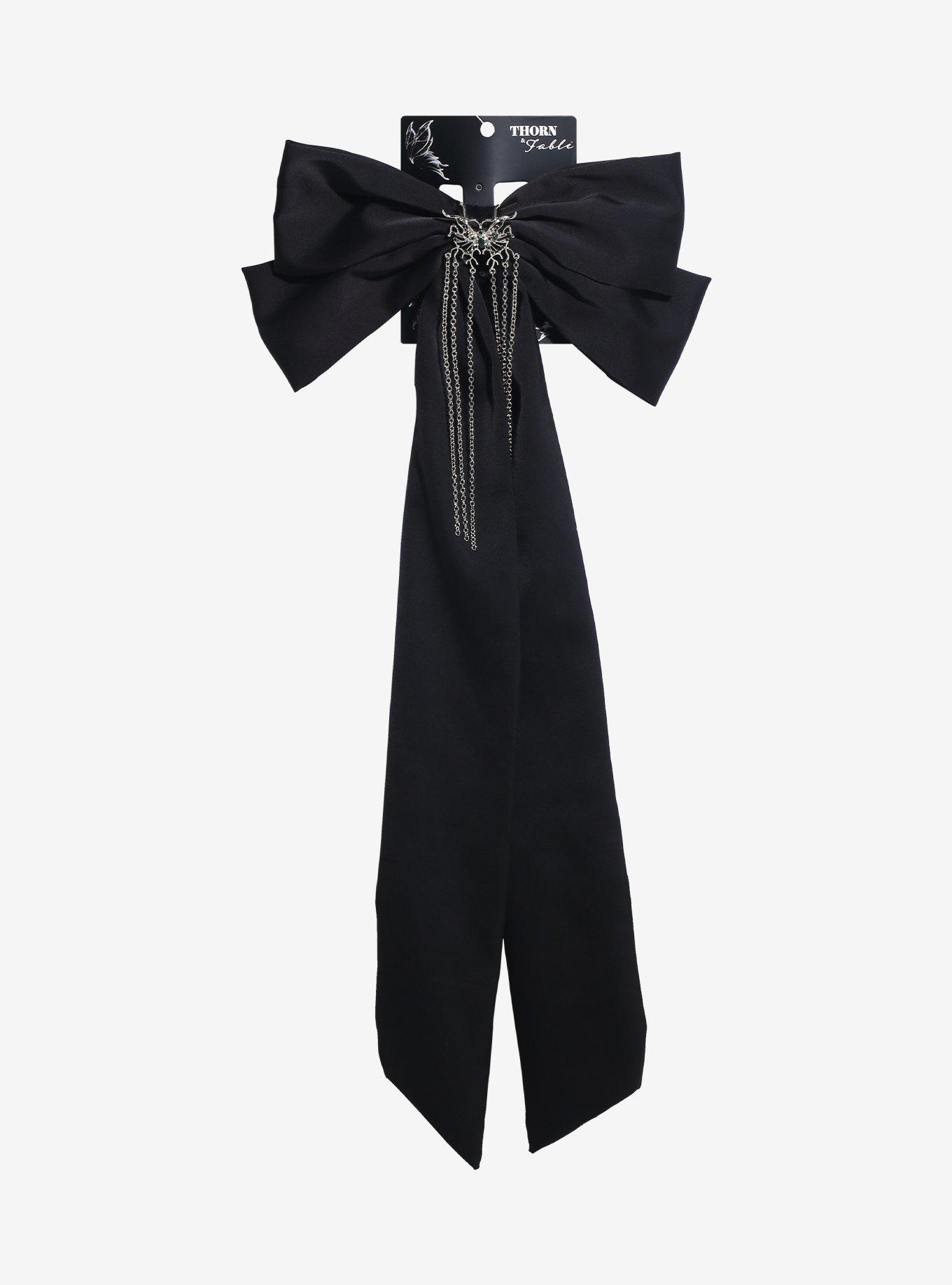 Thorn & Fable Black Butterfly Chain Hair Bow, , hi-res