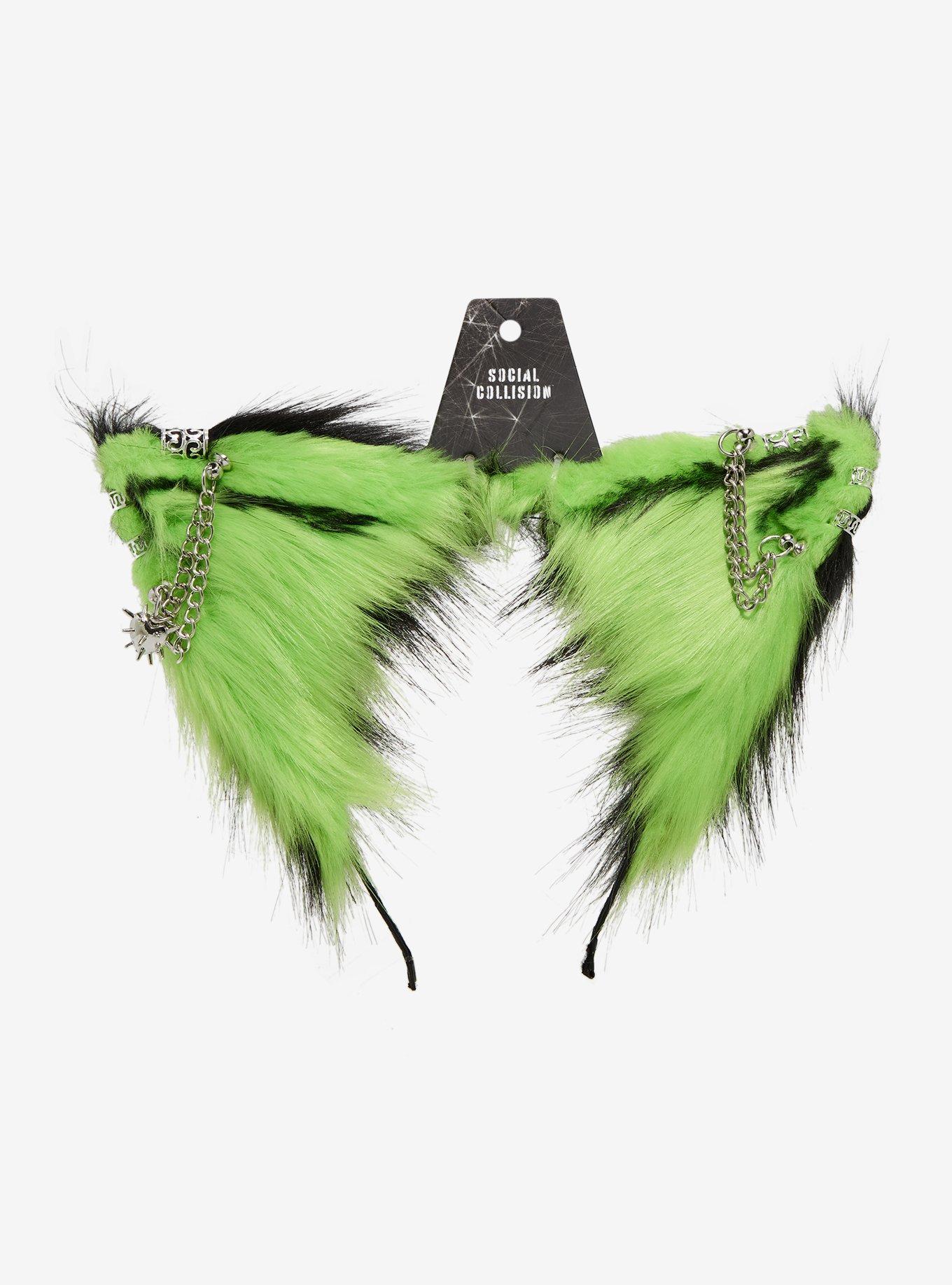 Social Collision Black & Green Chain Cat Ear Headband, , hi-res