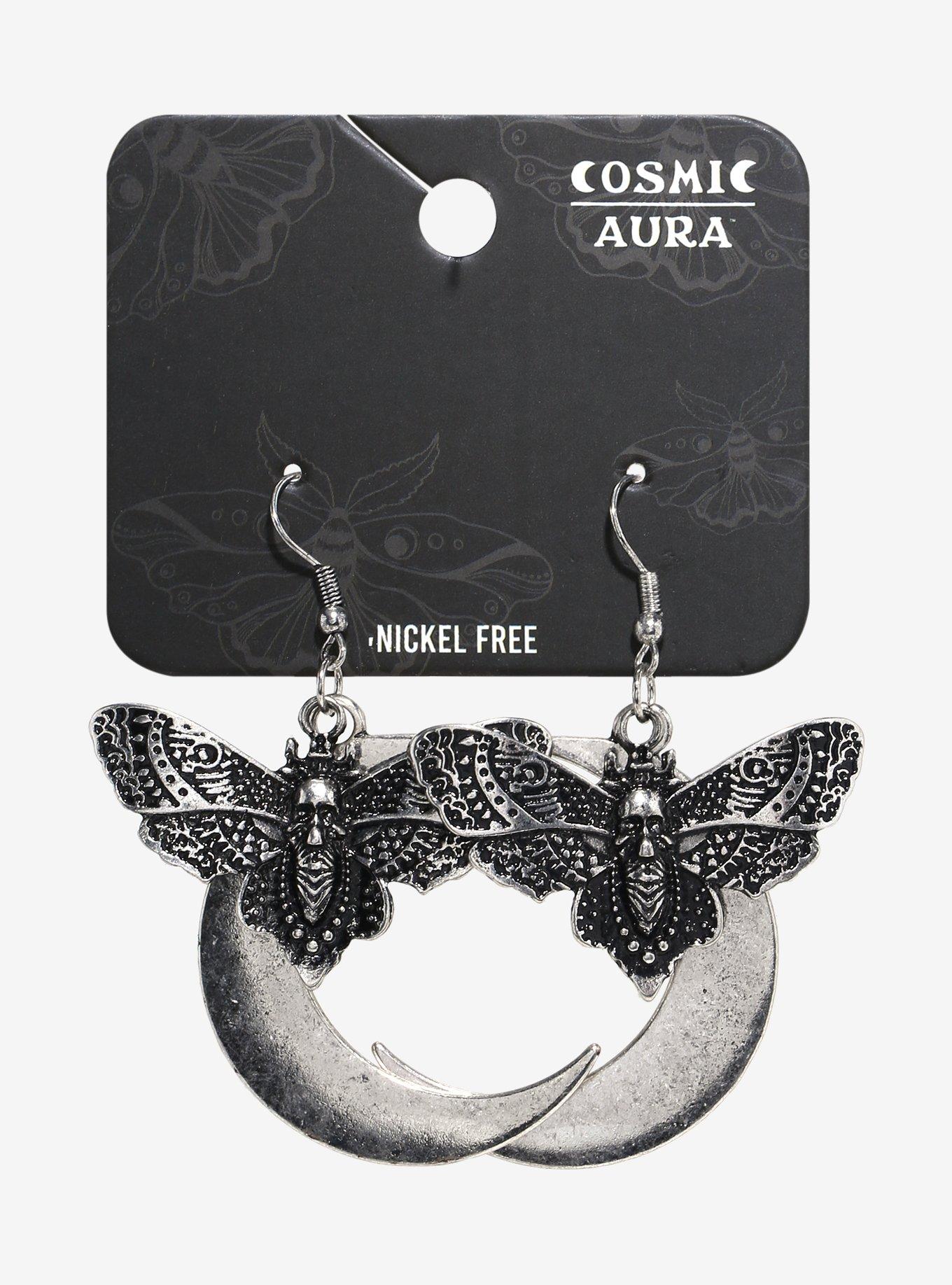 Cosmic Aura Death Moth Moon Drop Earrings, , hi-res