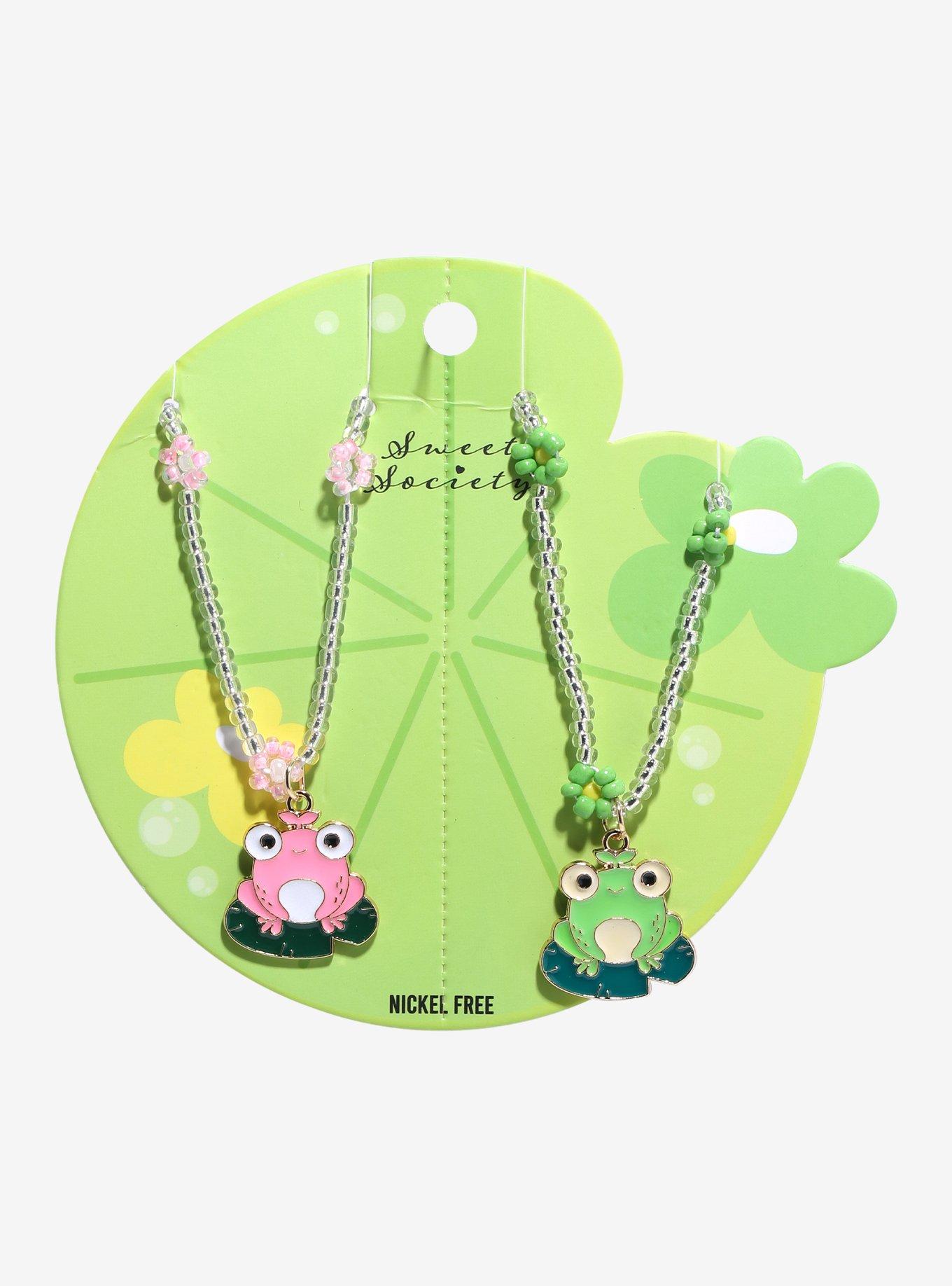 Sweet Society Frog Flowers Beaded Best Friend Necklace Set