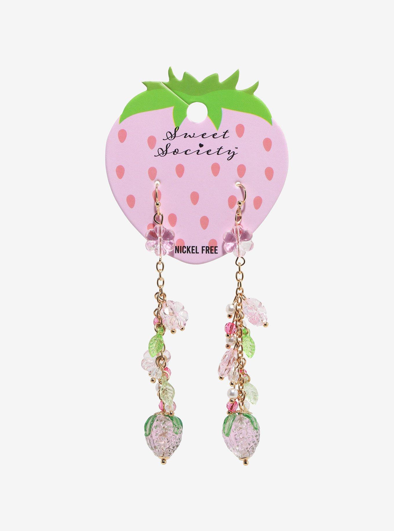 Sweet Society Pink Strawberry Beaded Drop Earrings, , hi-res