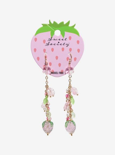 Sweet Society Pink Strawberry Beaded Drop Earrings | Hot Topic