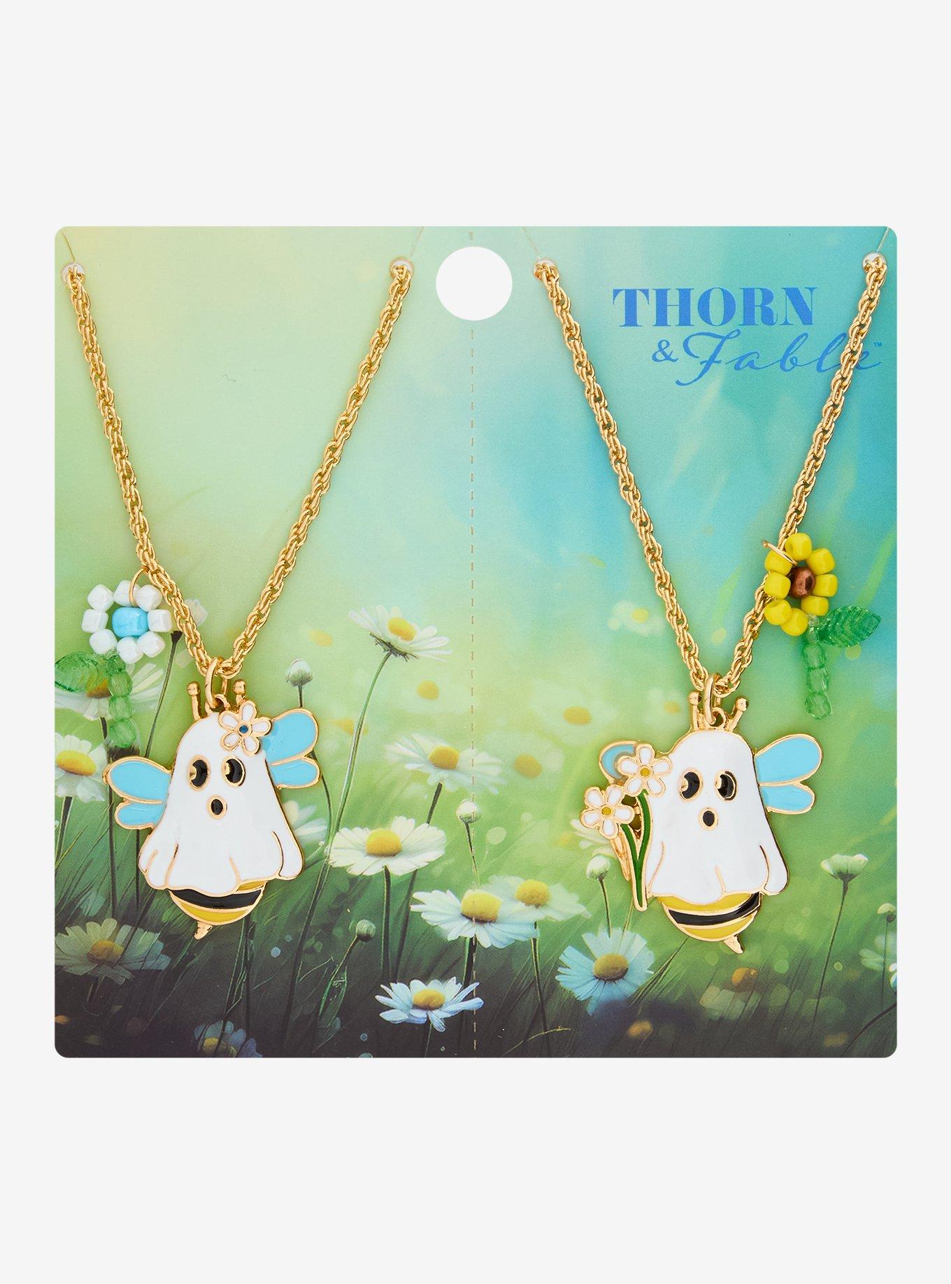 Thorn & Fable Bee Ghost Flower Best Friend Necklace Set, , hi-res