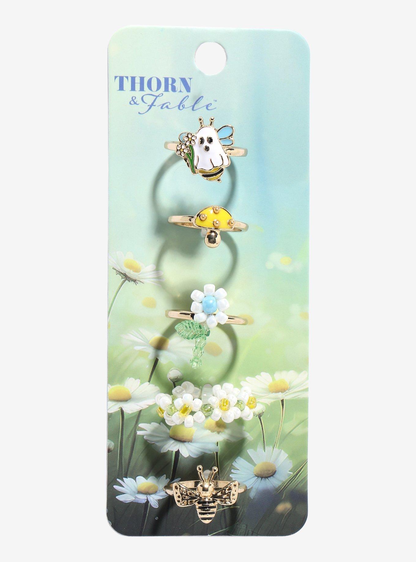 Thorn & Fable Bee Ghost Flower Ring Set, , hi-res