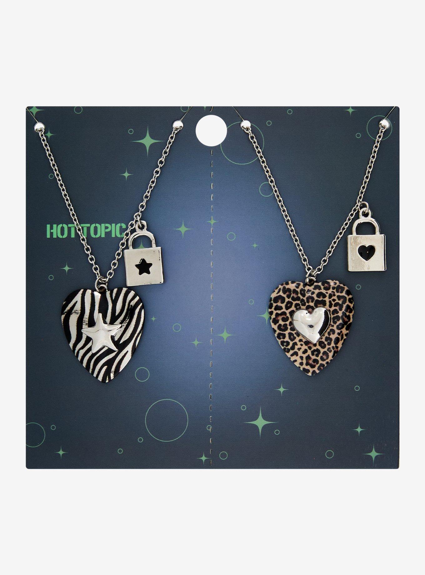 Leopard & Zebra Heart Padlock Best Friend Necklace Set, , hi-res