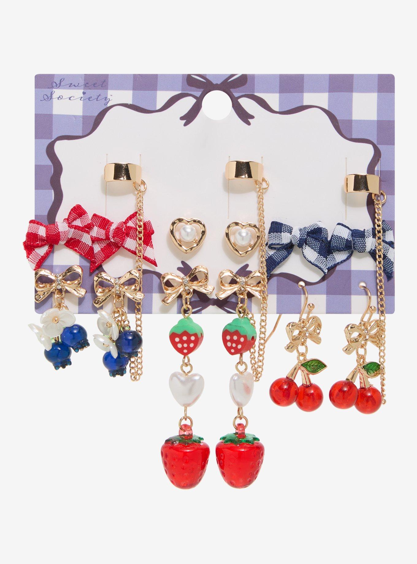 Sweet Society Bow Fruit Cuff Earring Set, , hi-res