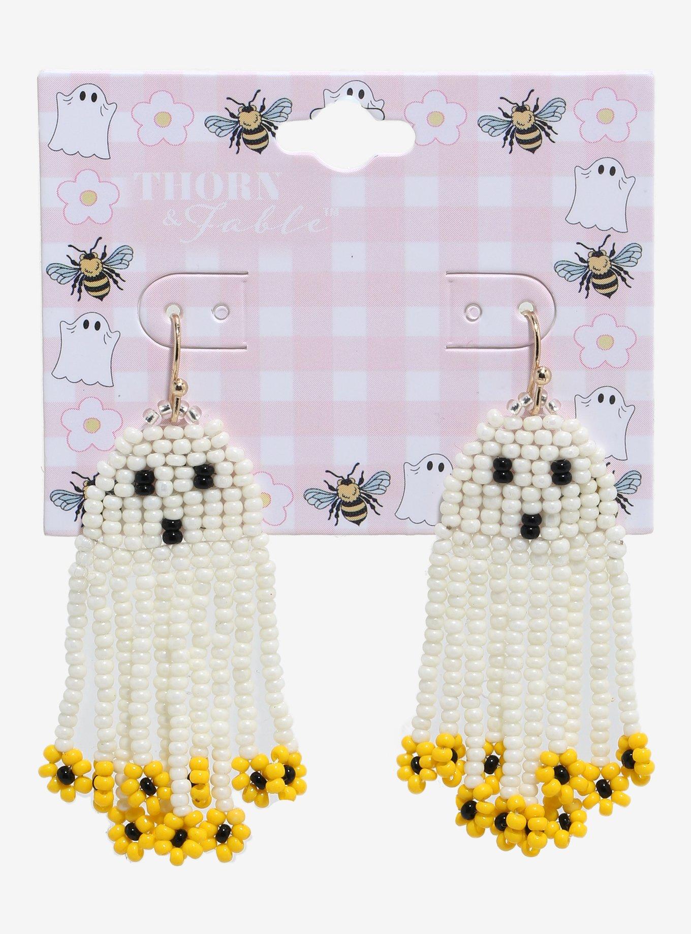 Thorn & Fable Ghost Beaded Drop Earrings, , hi-res