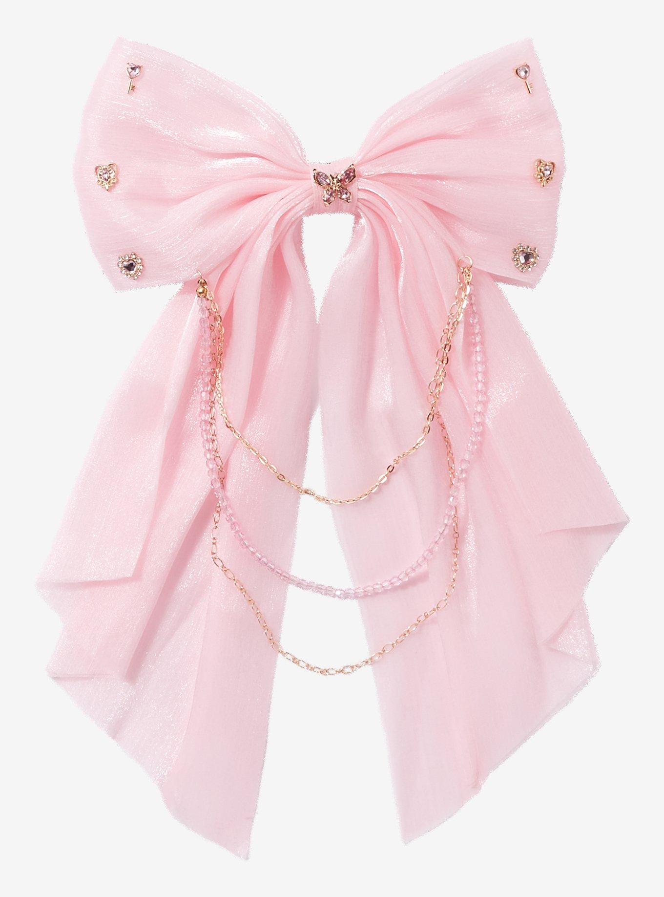 Sweet Society Pink Organza Gem Chain Hair Bow, , hi-res