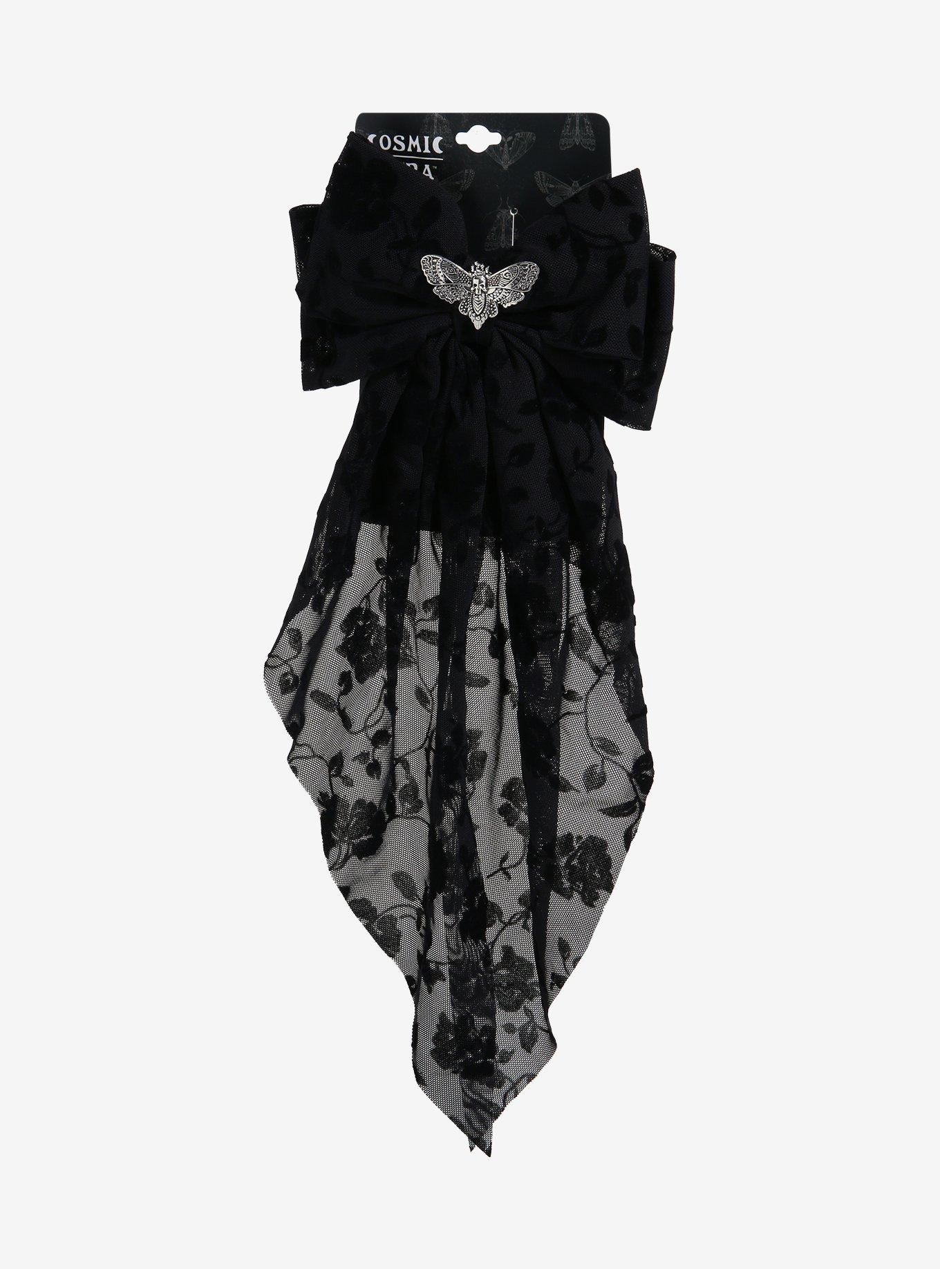 Cosmic Aura Death Moth Black Lace Hair Bow, , hi-res