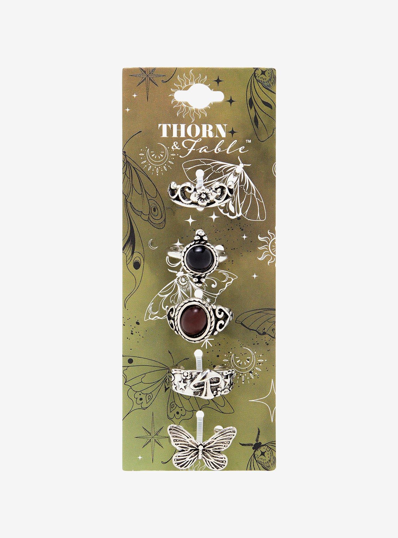Thorn & Fable Butterfly Mushroom Gem Ring Set, , hi-res