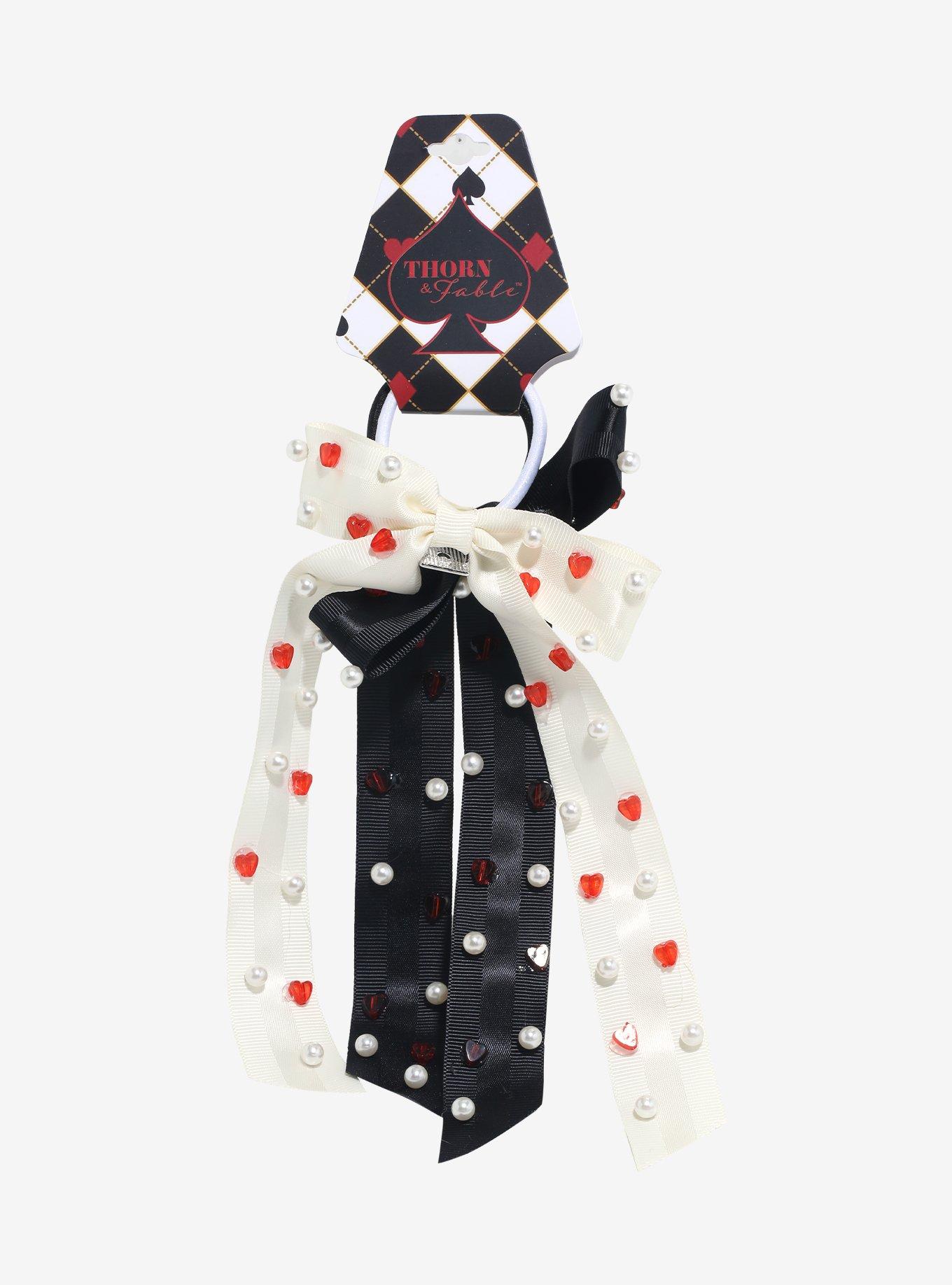 Thorn & Fable Card Suit Ribbon Hair Tie Set, , hi-res