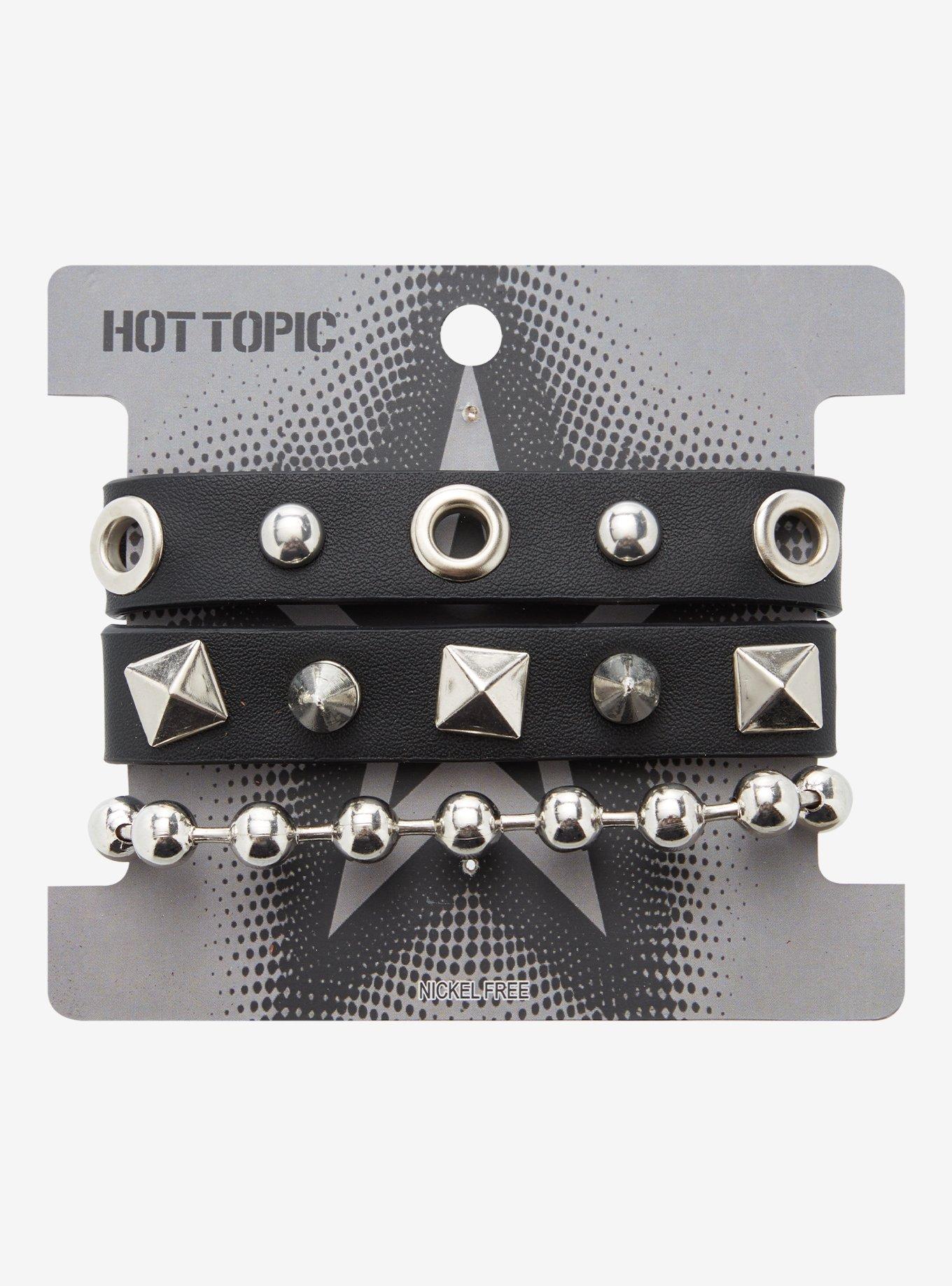 Faux Leather Stud Ball Chain Bracelet Set, , hi-res