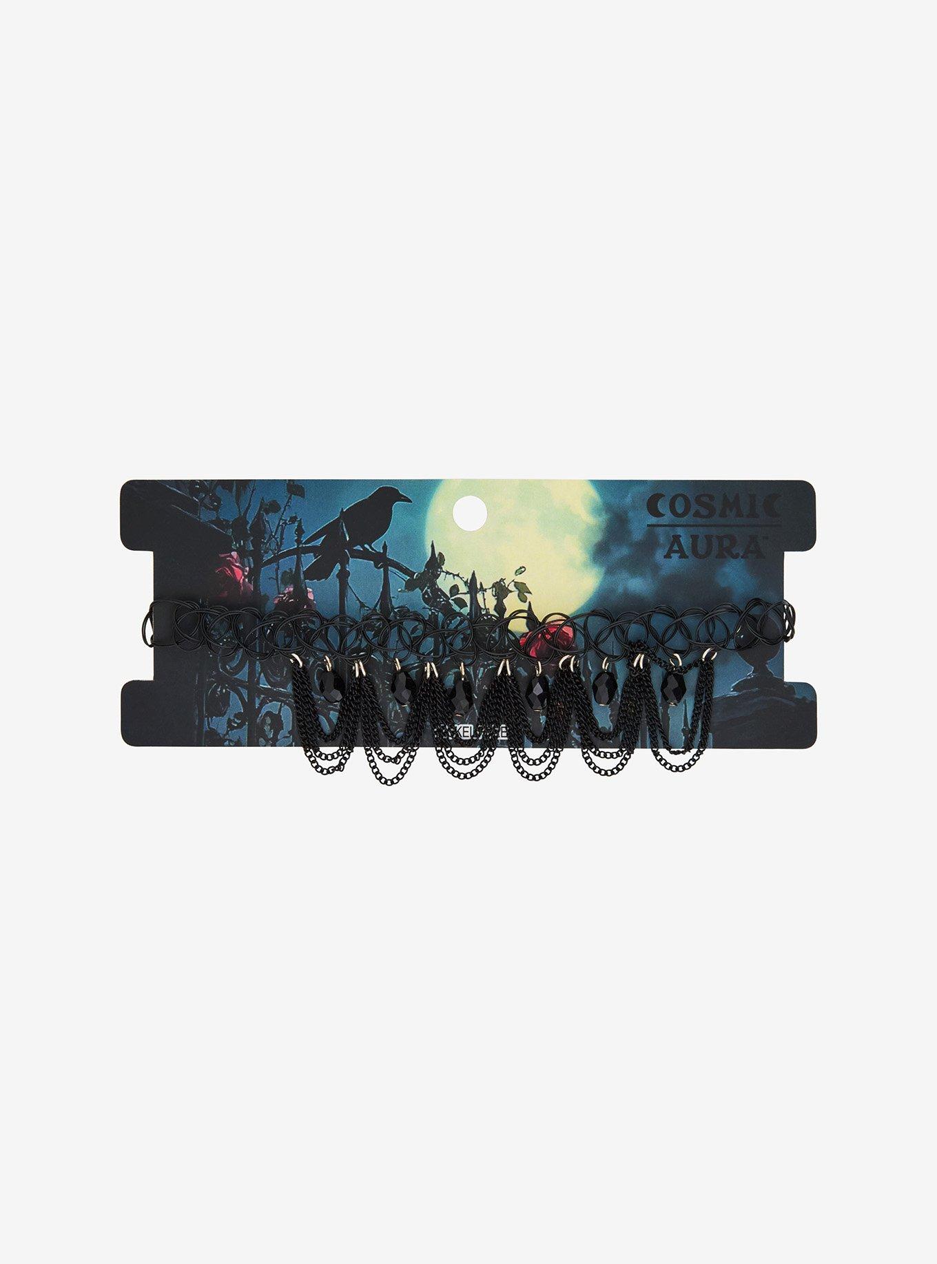 Cosmic Aura Black Crystal Chain Tattoo Choker, , hi-res