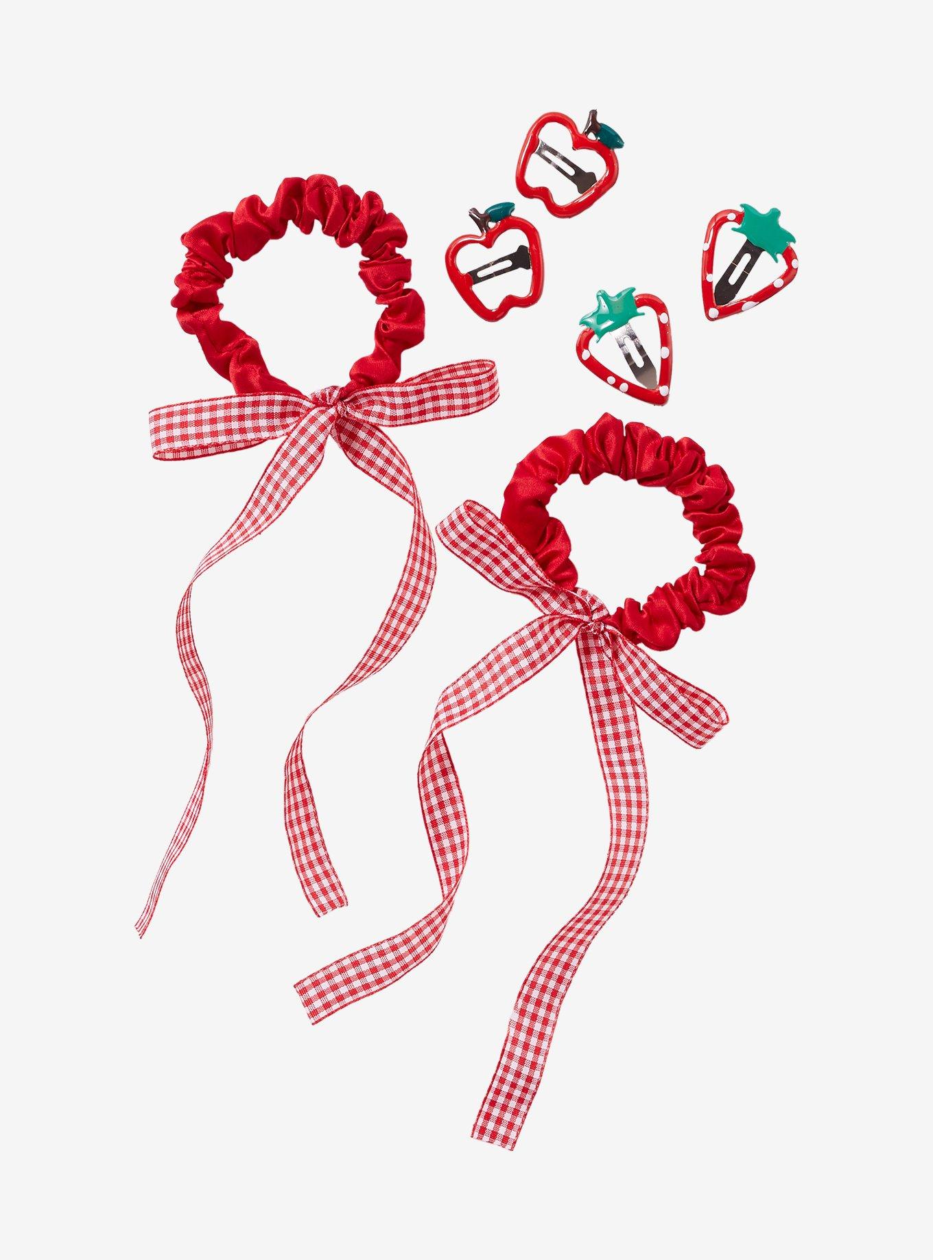 Thorn & Fable Red Gingham Ribbon Fruit Hair Accessory Set, , hi-res
